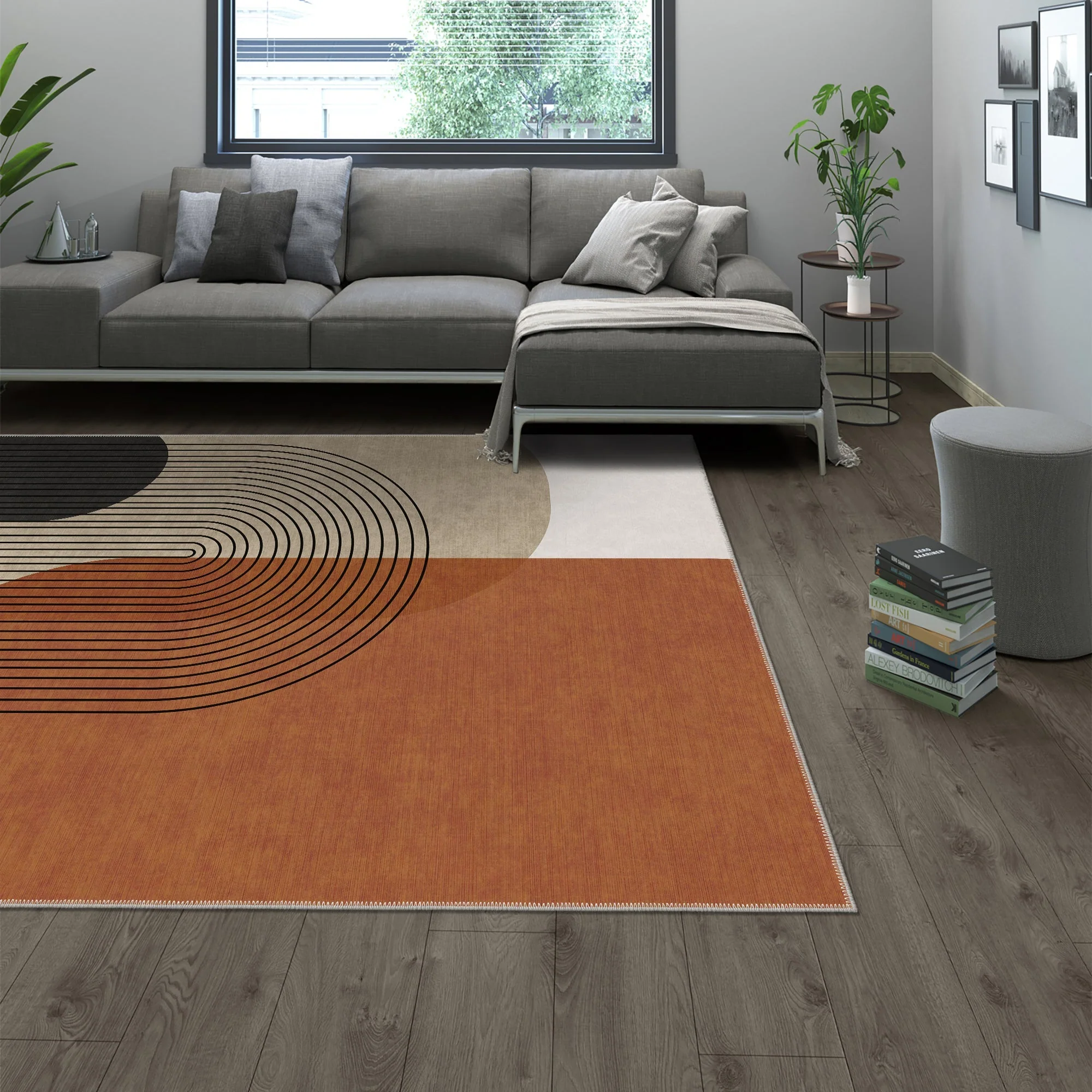 Modern Brown And Beige Machine Washable Cotton Area Rug - Image 2
