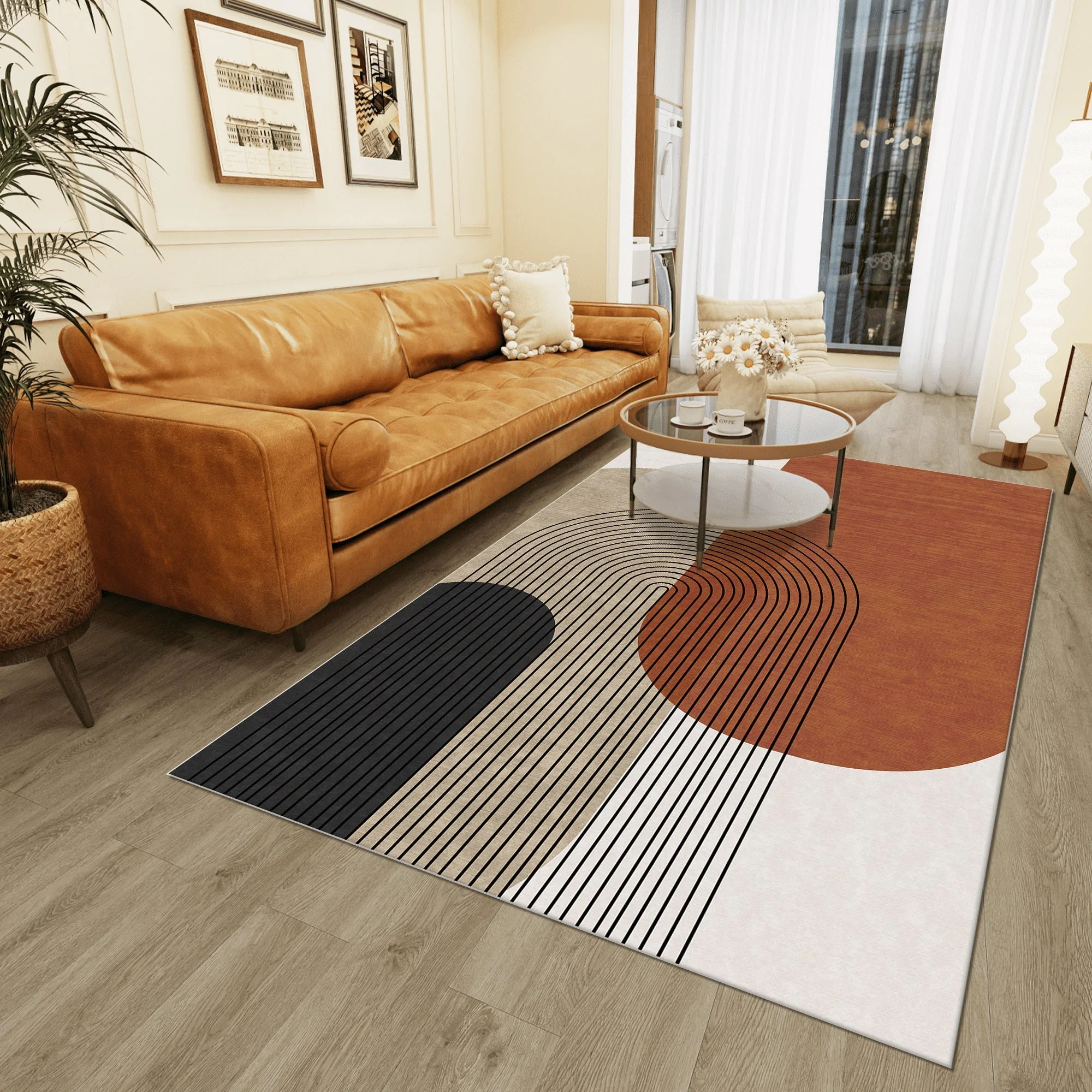 Modern Brown And Beige Machine Washable Cotton Area Rug - Image 3