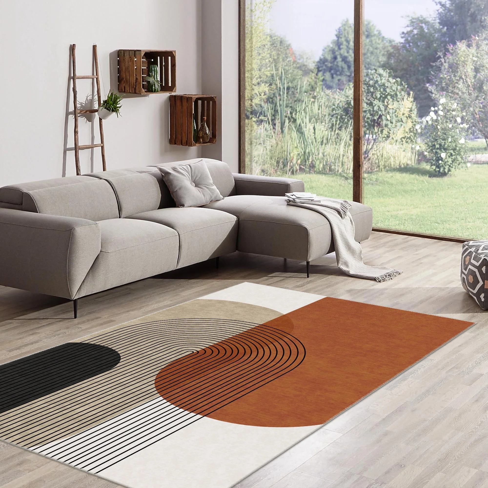 Modern Brown And Beige Machine Washable Cotton Area Rug - Image 5