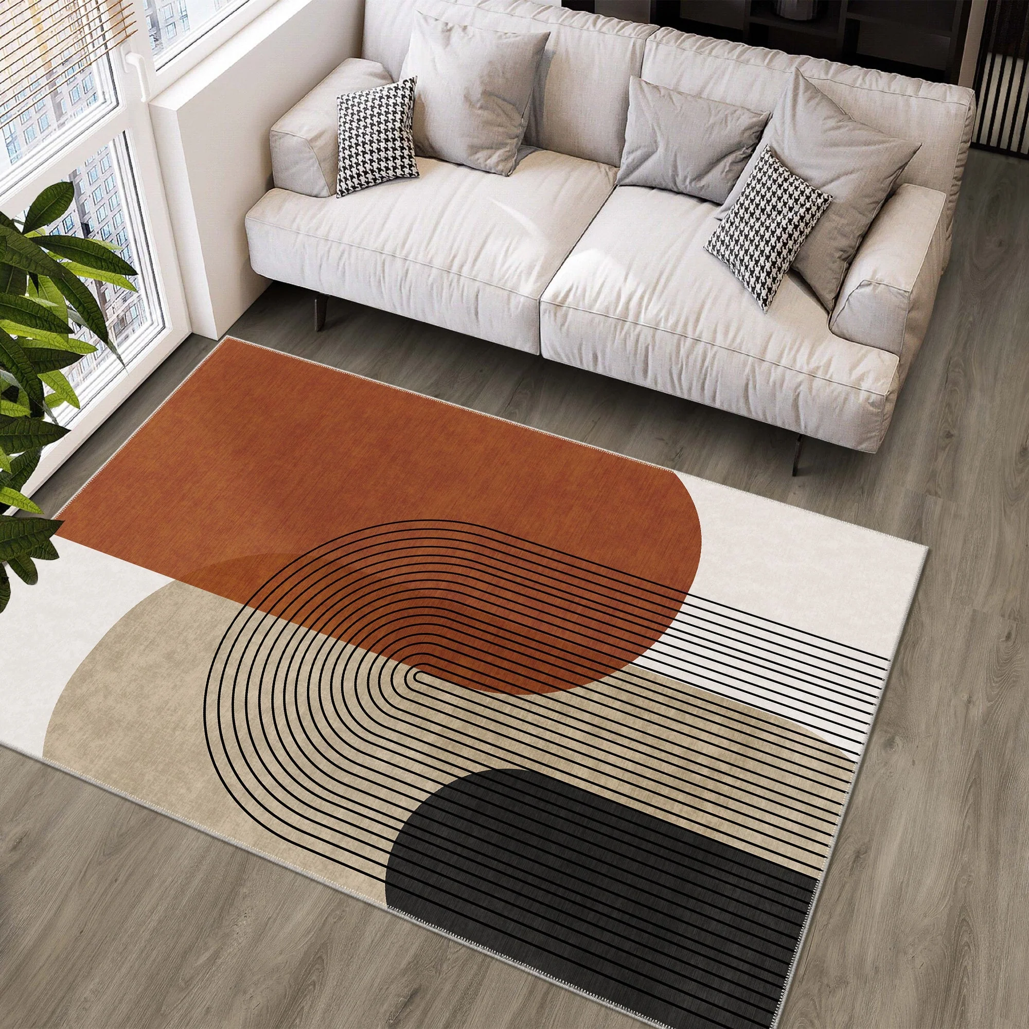 Modern Brown And Beige Machine Washable Cotton Area Rug - Image 6