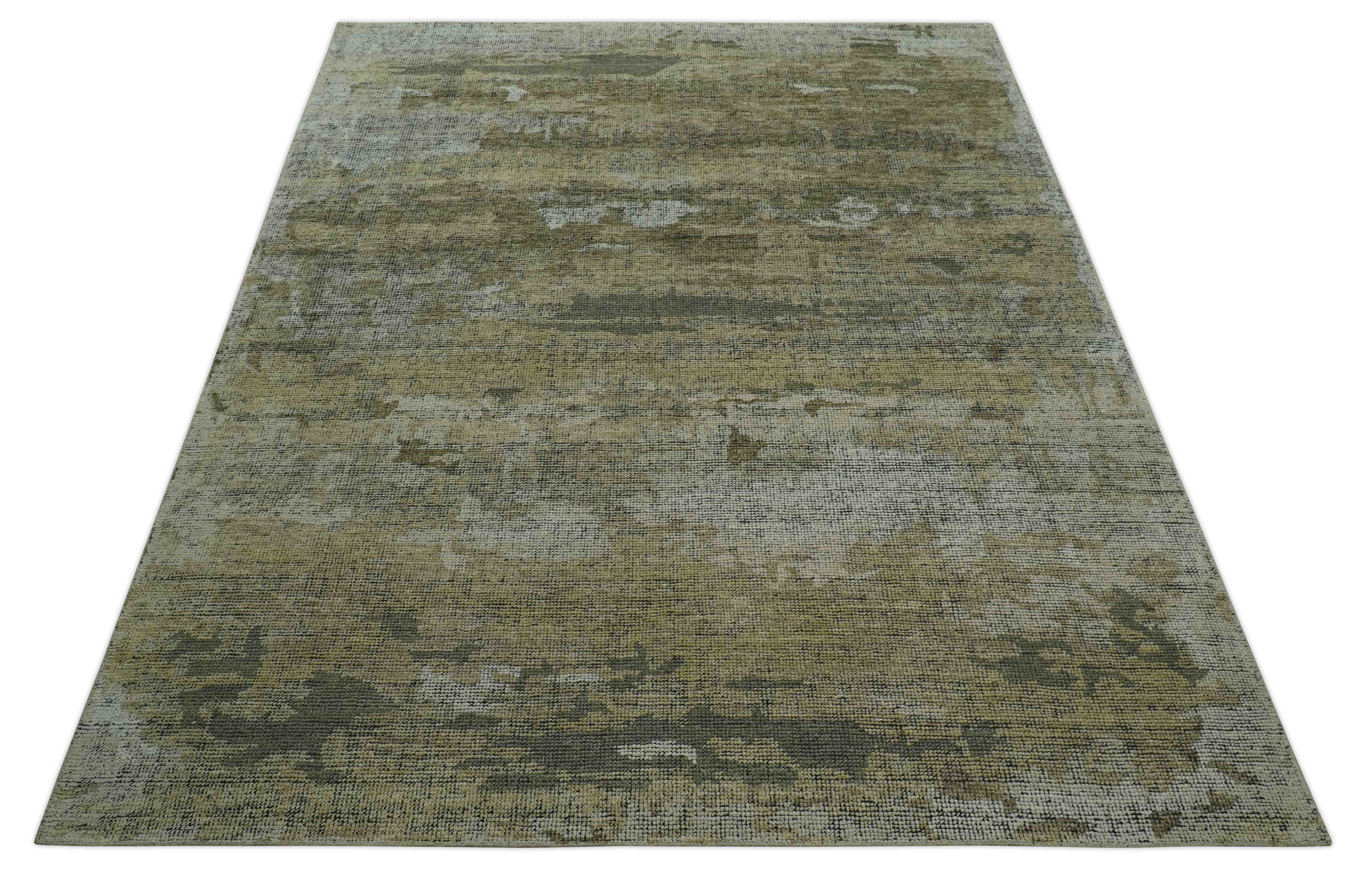 Brown And Silver Abstract Design Hand Knotted Custom Made wool rug - Image 10