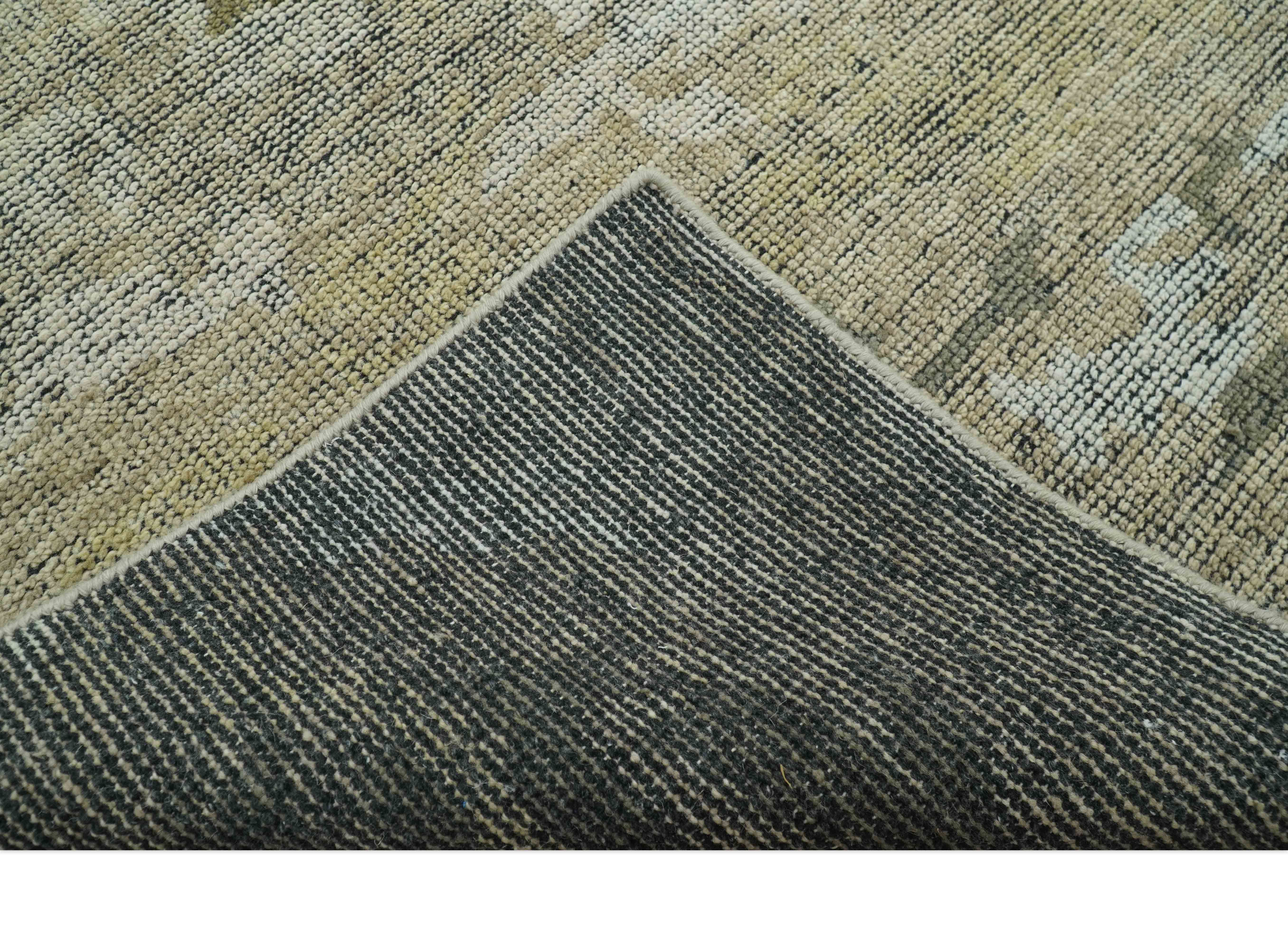 Brown And Silver Abstract Design Hand Knotted Custom Made wool rug - Image 3