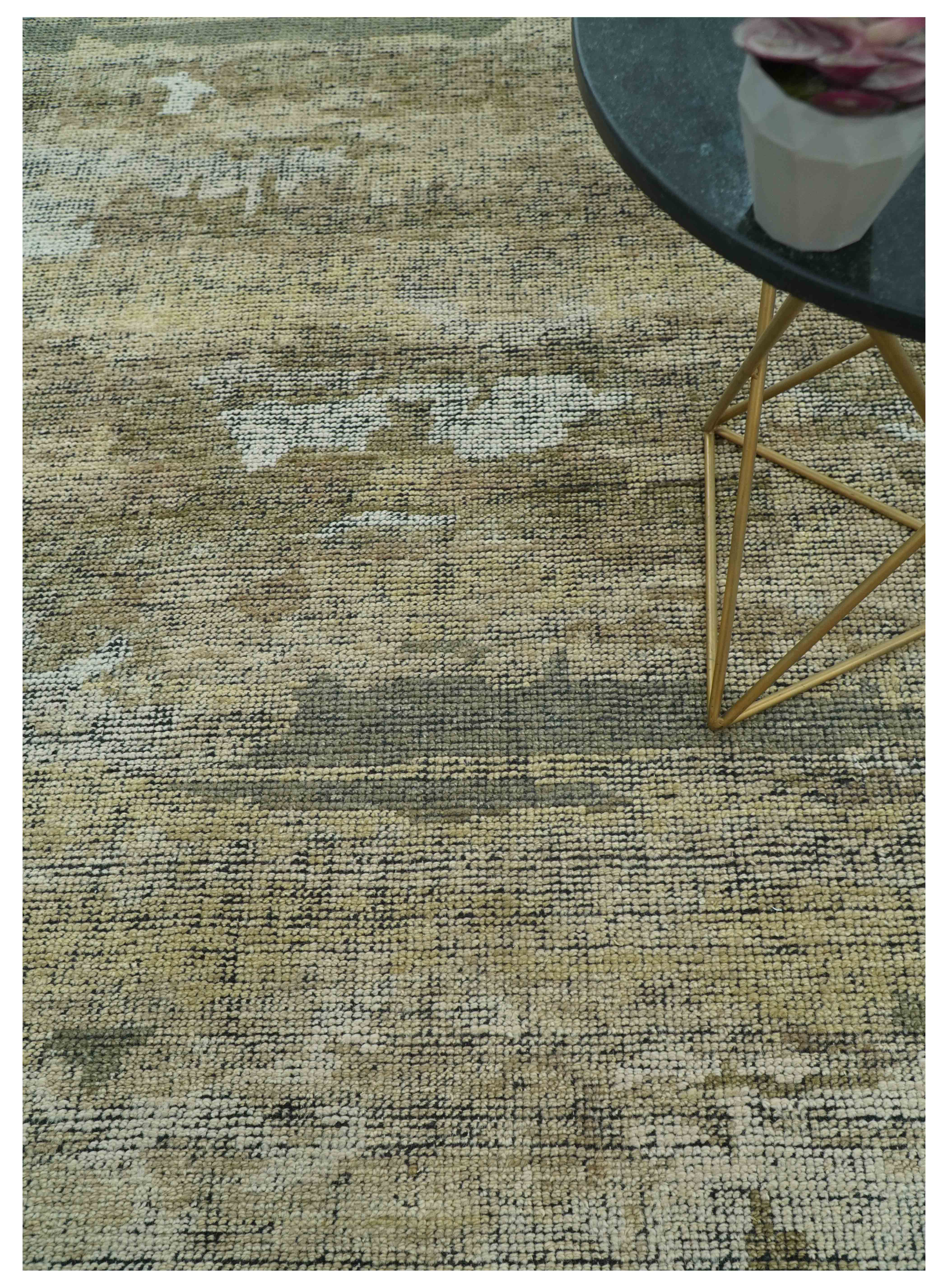 Brown And Silver Abstract Design Hand Knotted Custom Made wool rug - Image 8