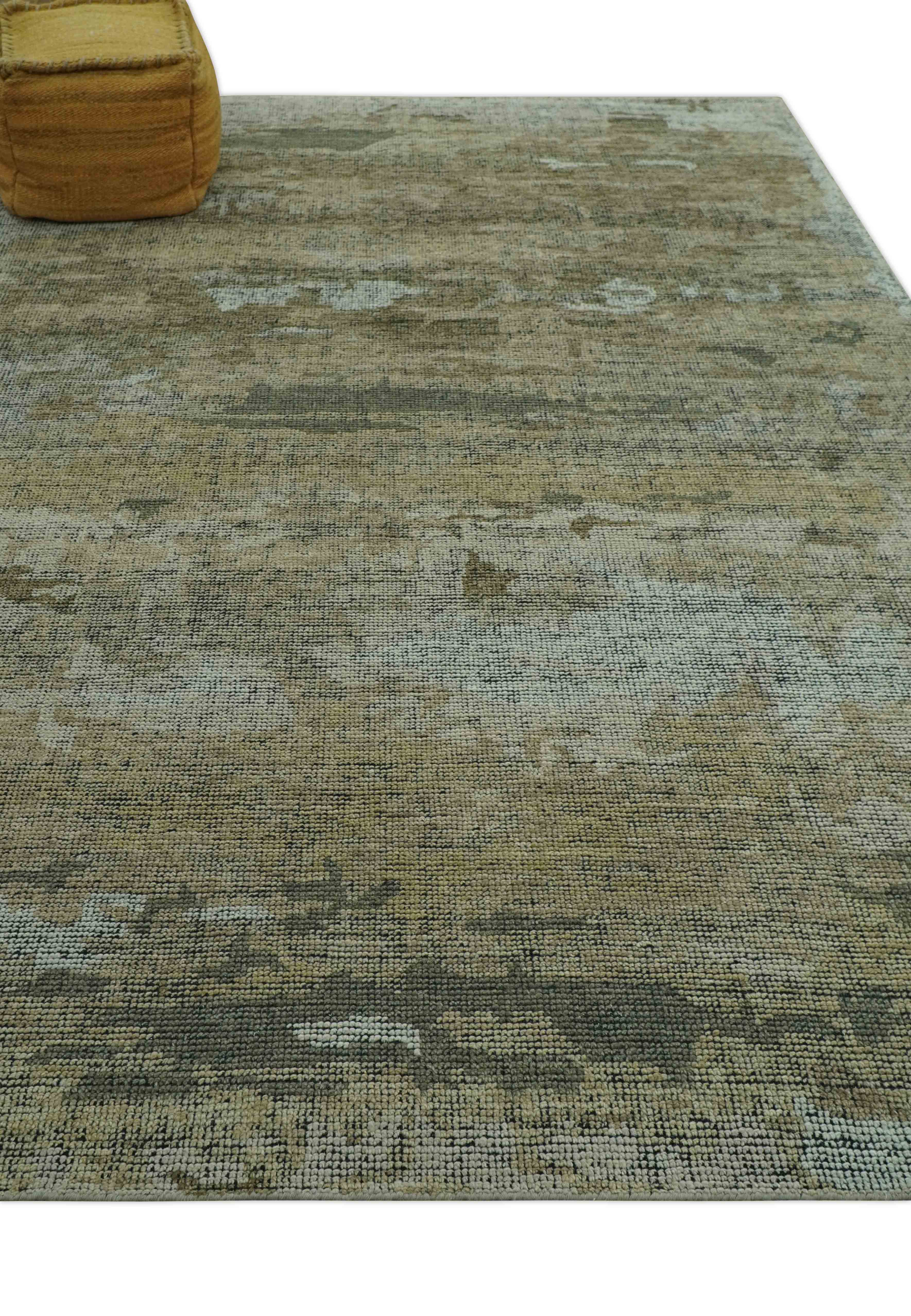 Brown And Silver Abstract Design Hand Knotted Custom Made wool rug - Image 9