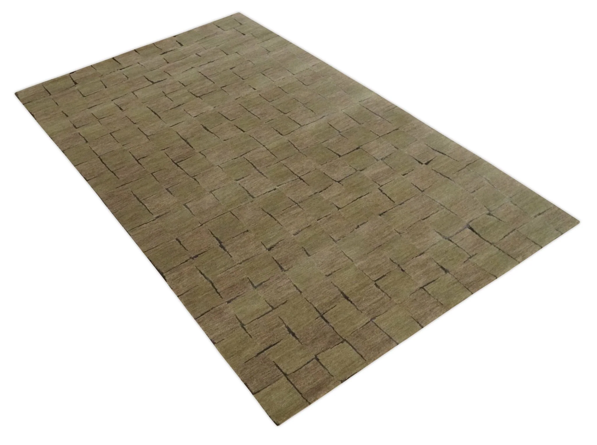 Modern Geometrical Brown, Olive and Charcoal Hand Knotted 5x8 Wool and Silk Area Rug - Image 10
