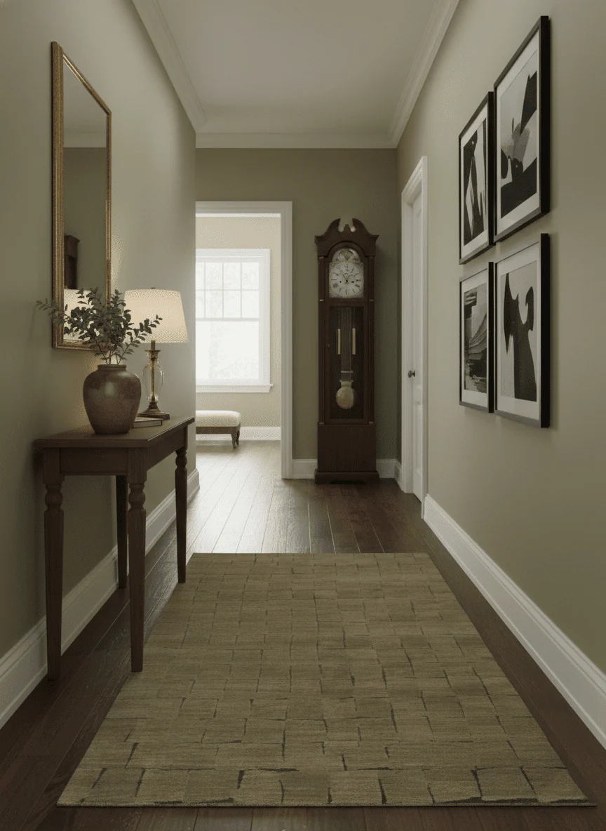 Modern Geometrical Brown, Olive and Charcoal Hand Knotted 5x8 Wool and Silk Area Rug - Image 2