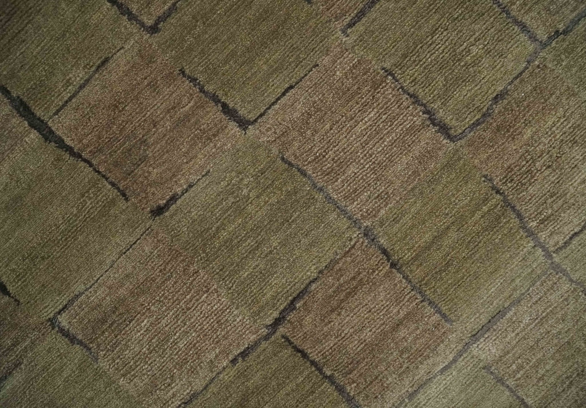 Modern Geometrical Brown, Olive and Charcoal Hand Knotted 5x8 Wool and Silk Area Rug - Image 5