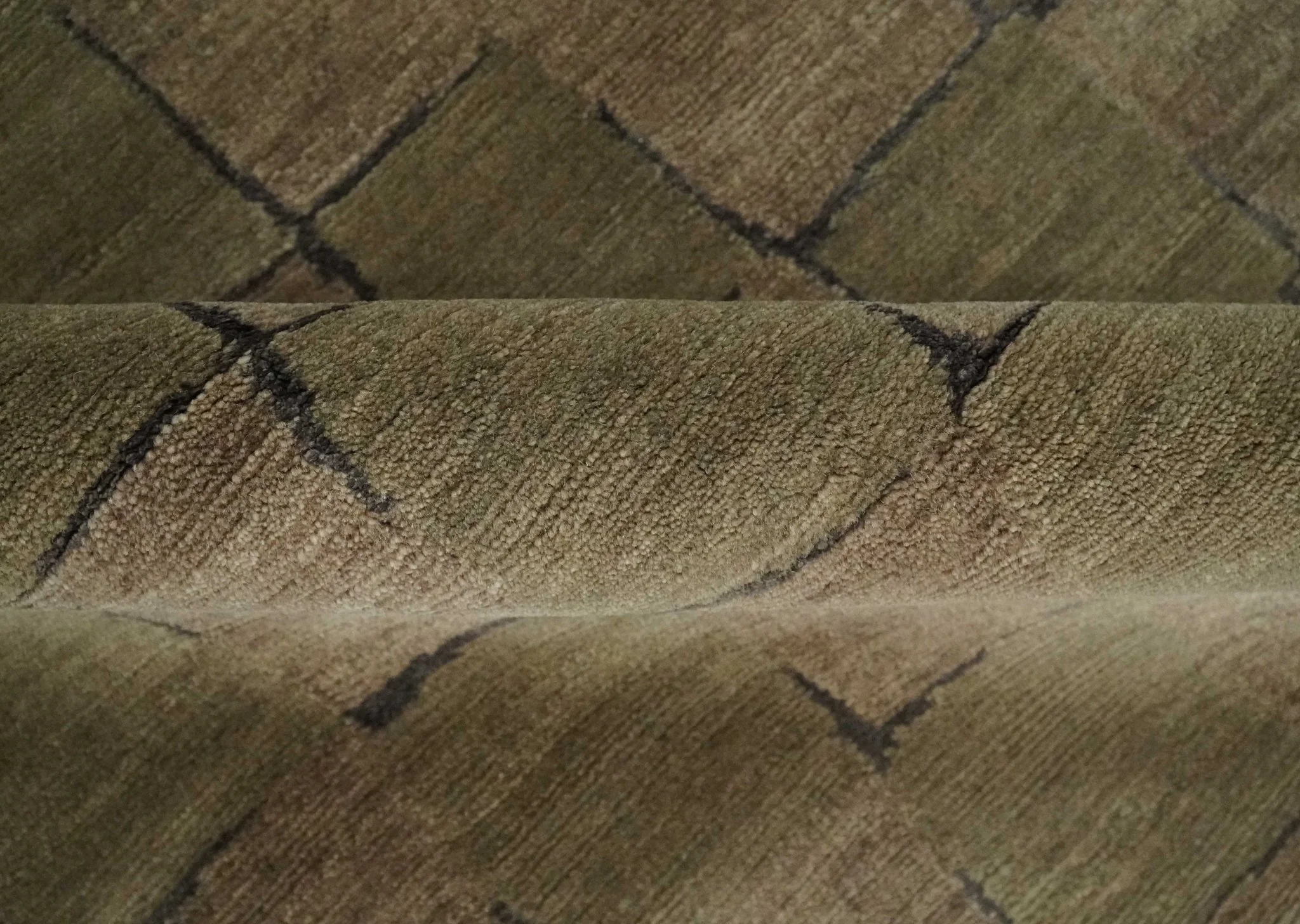 Modern Geometrical Brown, Olive and Charcoal Hand Knotted 5x8 Wool and Silk Area Rug - Image 8