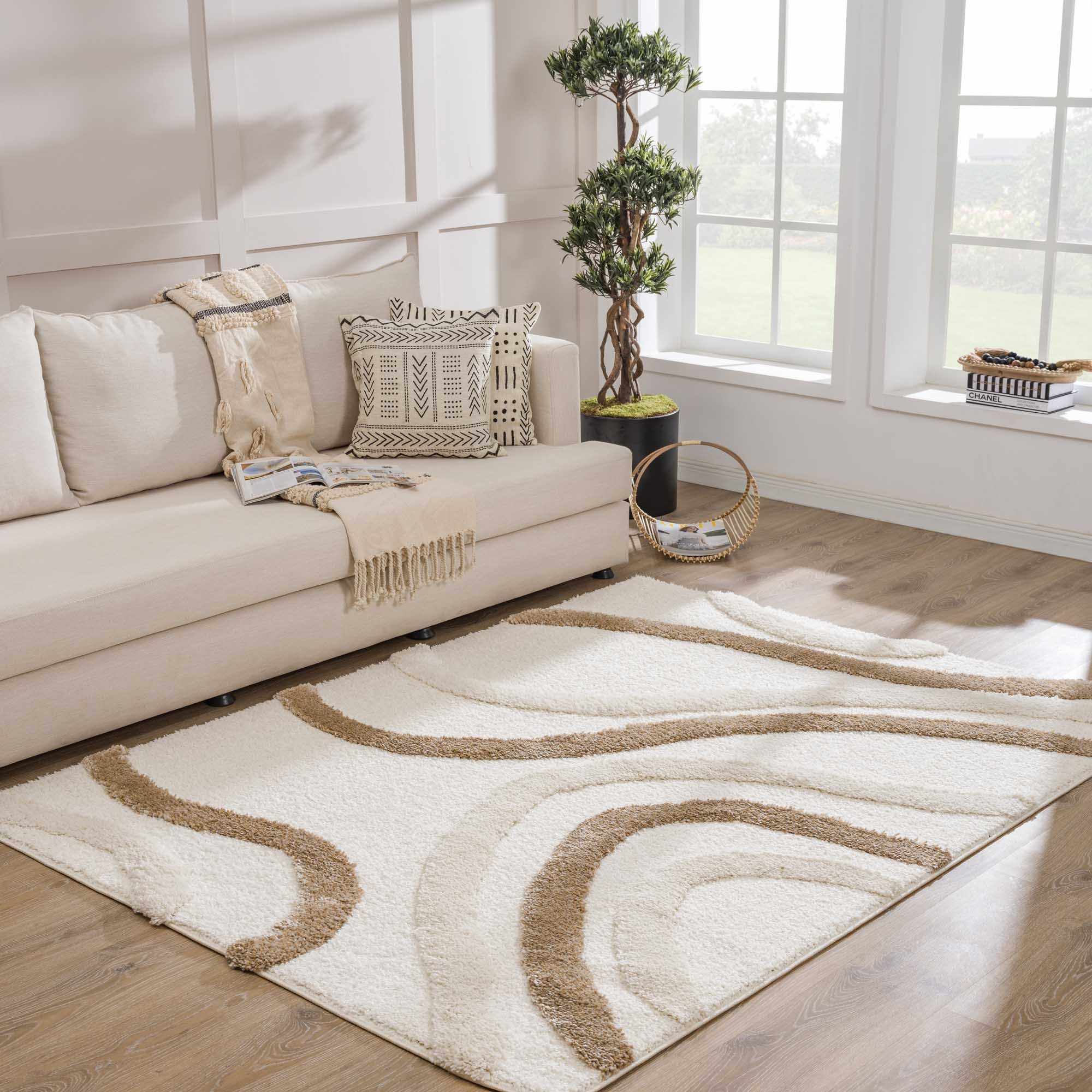 Modern Texture Brown and Ivory Design Area Rug - Image 2