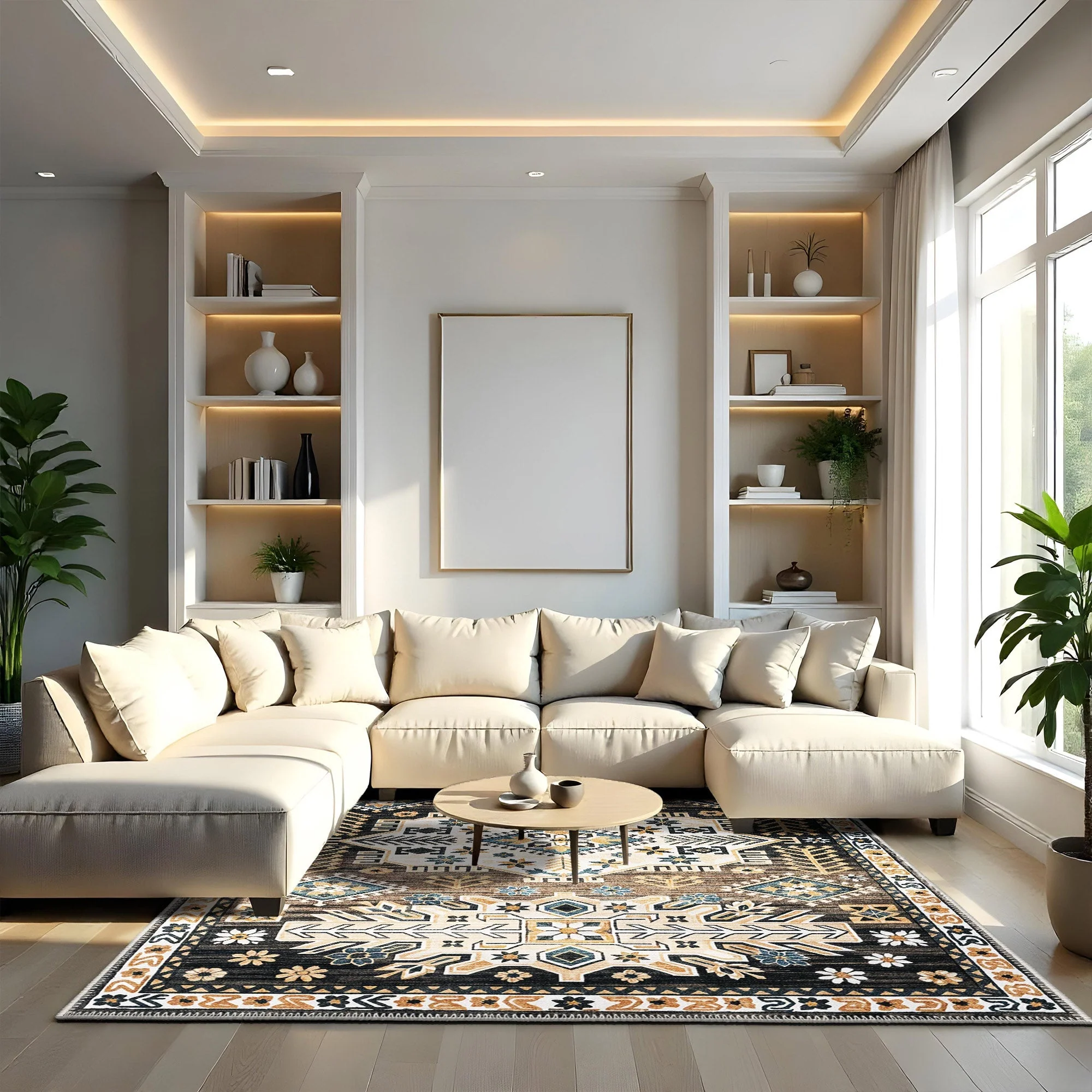 Modern Charcoal And Gold Machine Washable Cotton Area Rug - Image 4