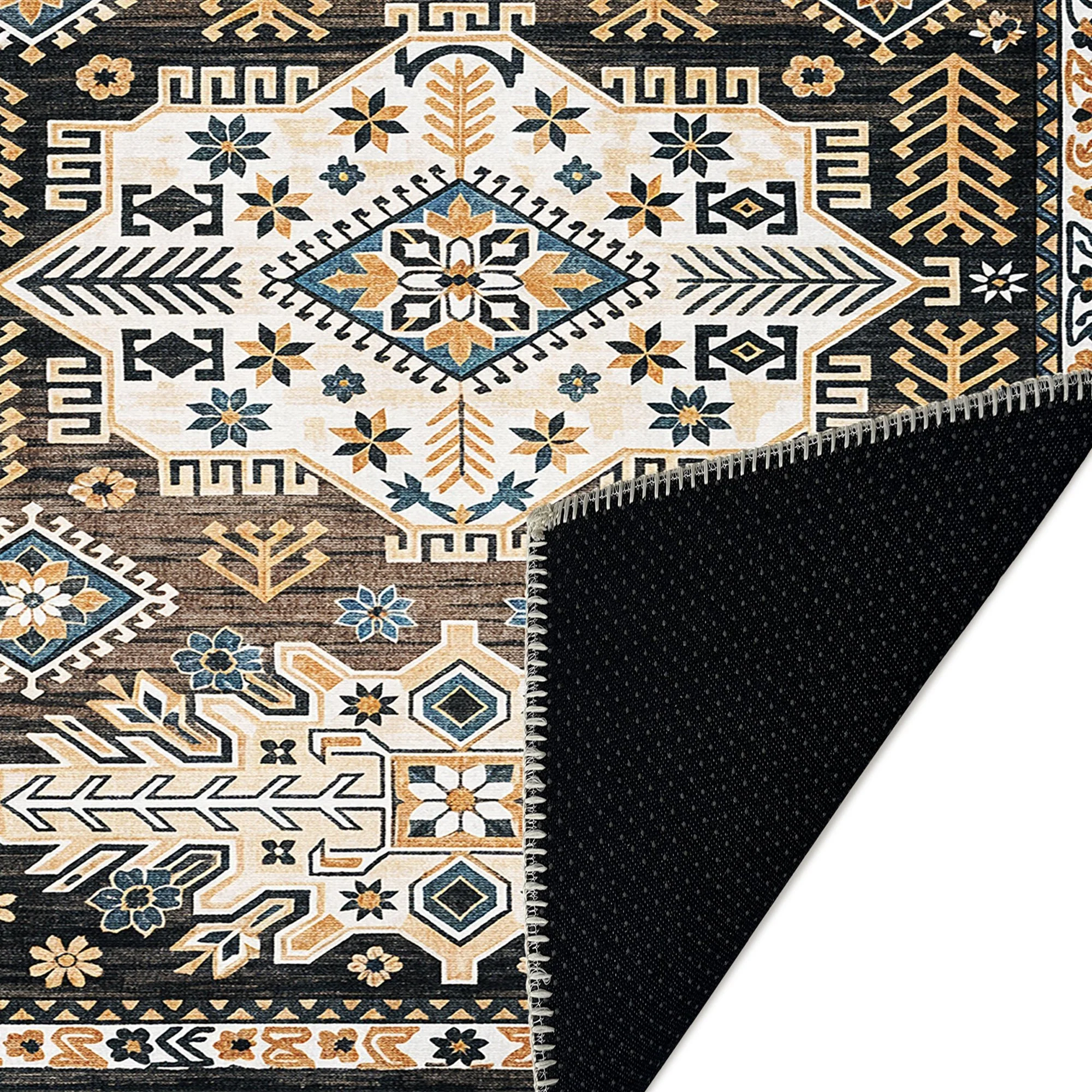 Modern Charcoal And Gold Machine Washable Cotton Area Rug - Image 7
