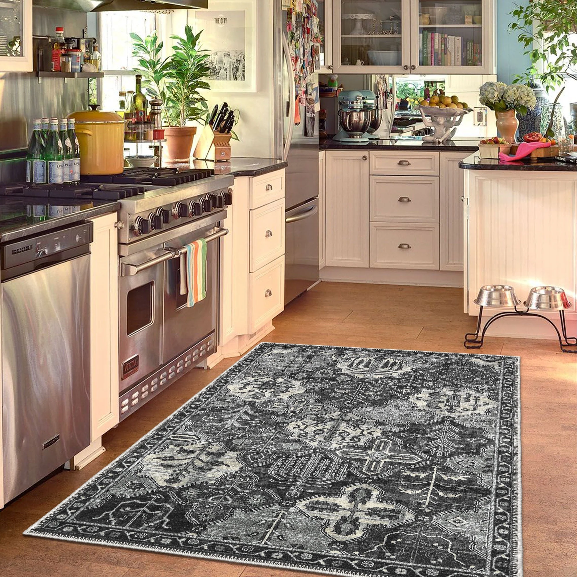 Modern Charcoal And Gray Machine Washable Cotton Area Rug - Image 5