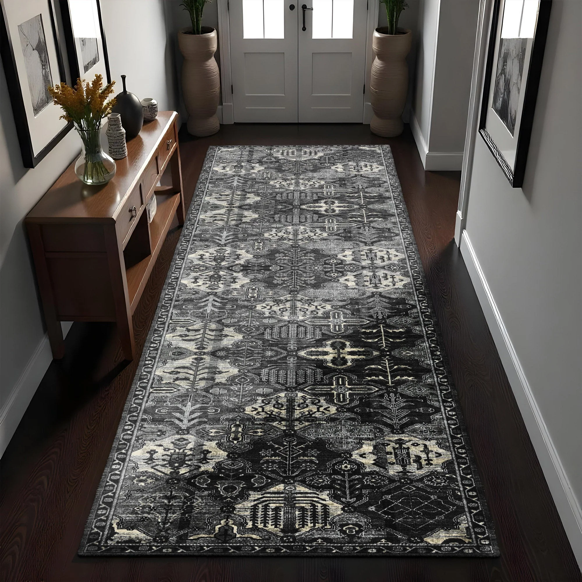 Modern Charcoal And Gray Machine Washable Cotton Area Rug - Image 6