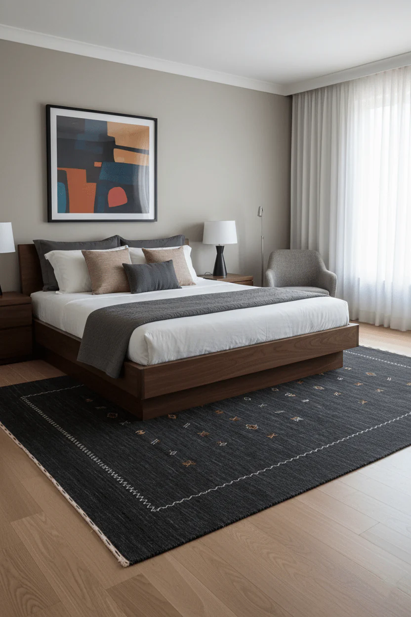 Modern Charcoal And White Hand Loomed Wool Area Rug - Image 2