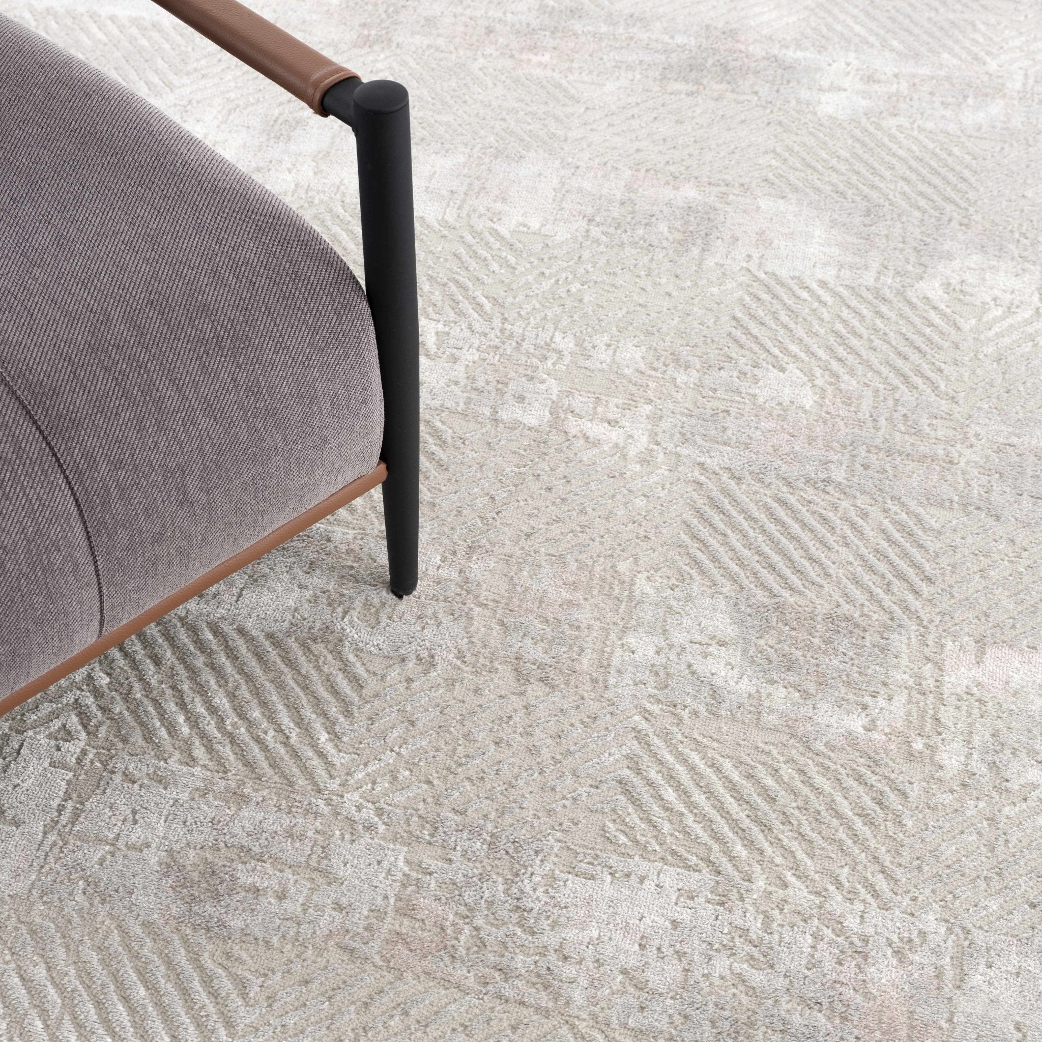 Modern Chevron Pattern Ivory, Beige and Pink Area Rug - Image 13