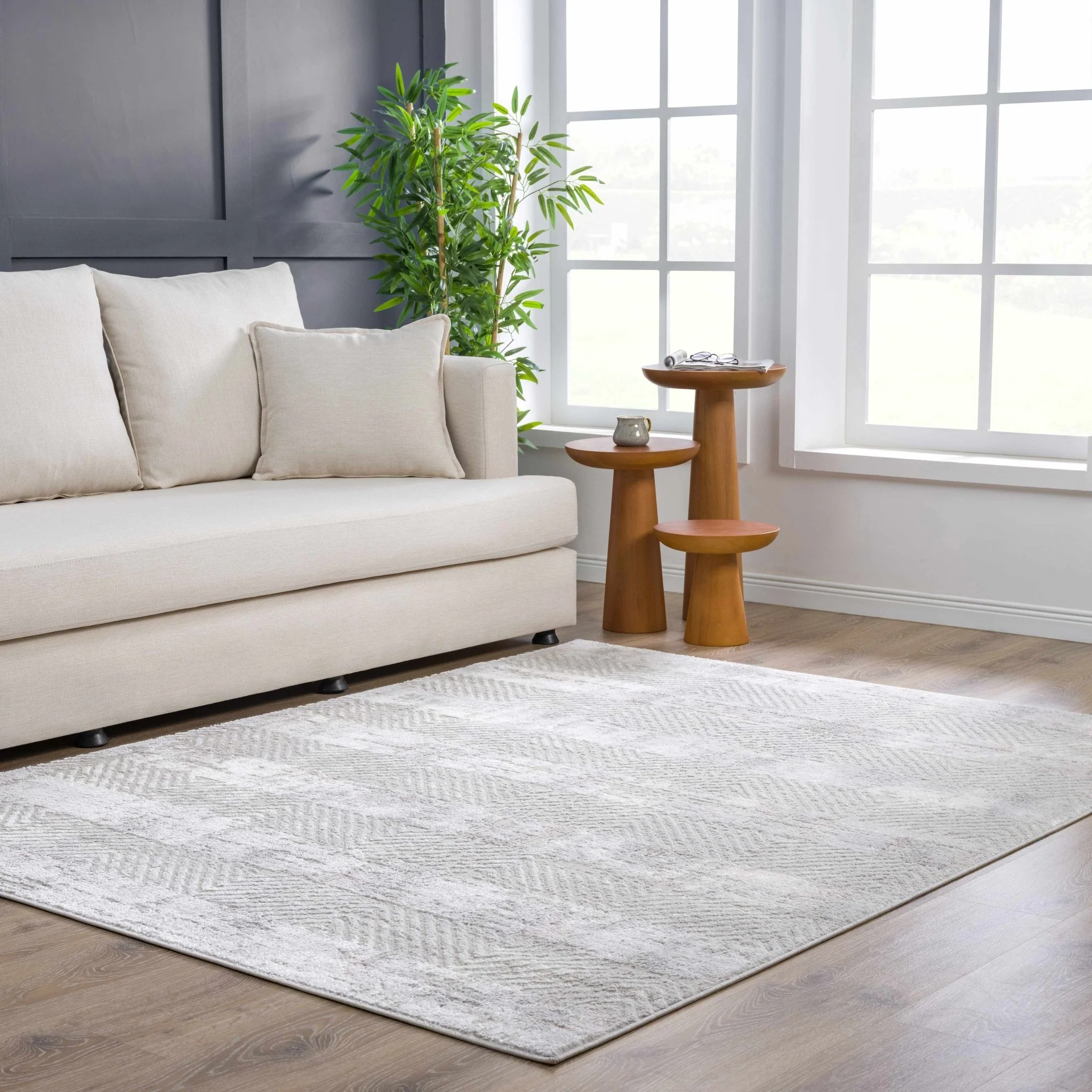 Modern Chevron Pattern Ivory, Beige and Pink Area Rug - Image 15