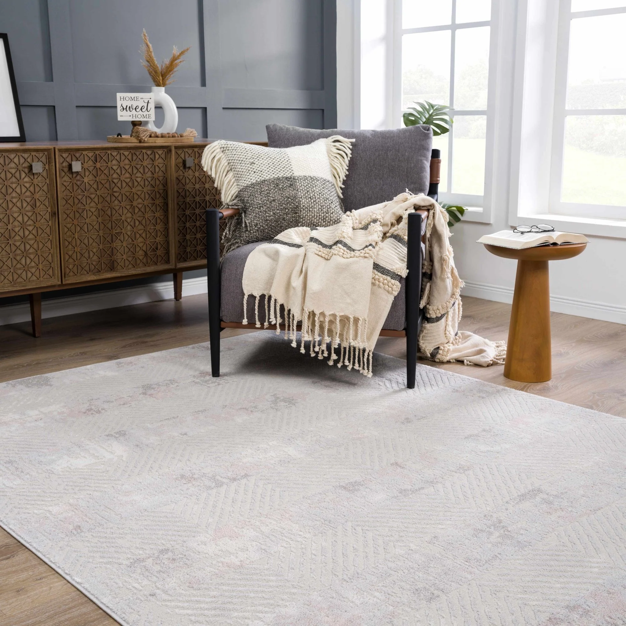 Modern Chevron Pattern Ivory, Beige and Pink Area Rug - Image 2