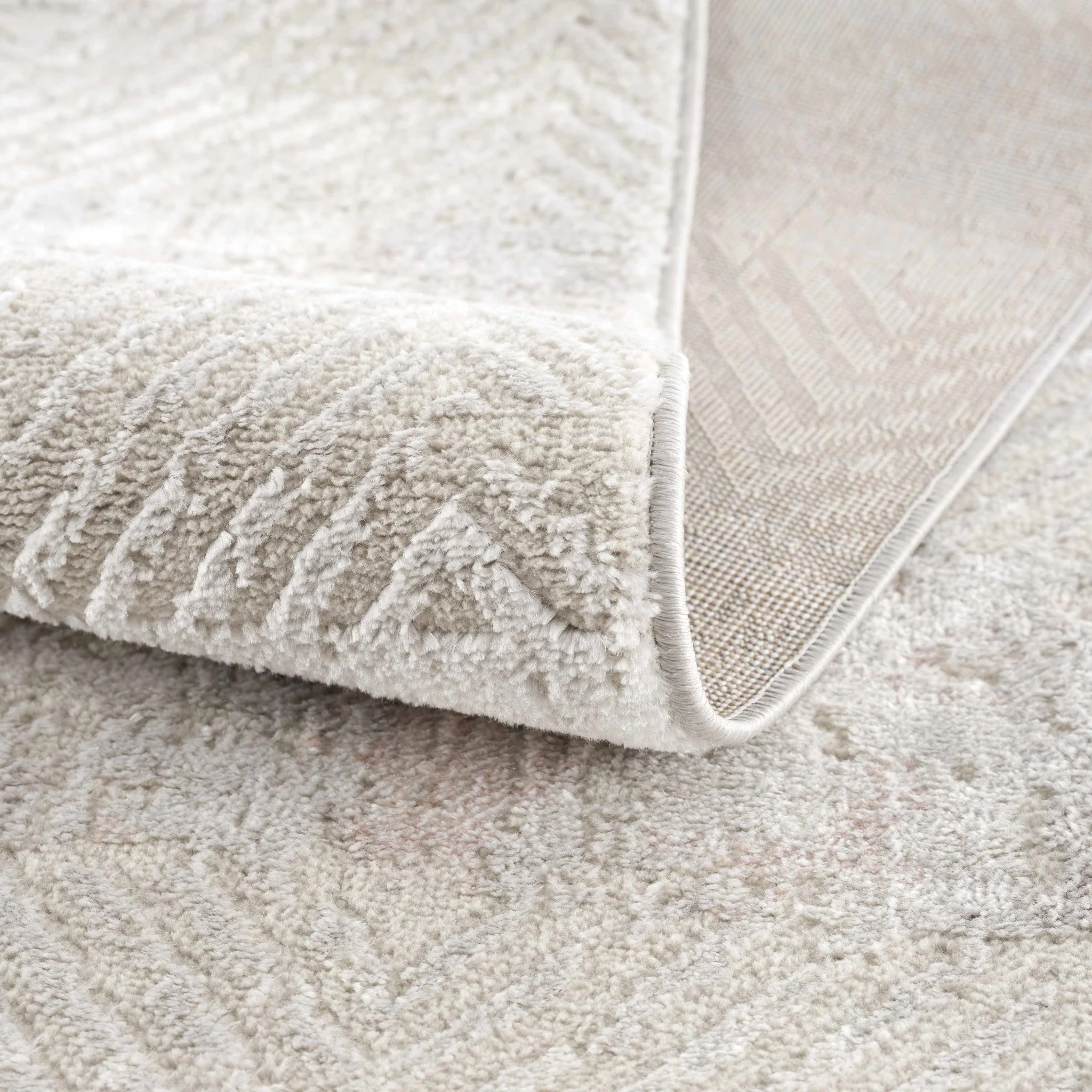 Modern Chevron Pattern Ivory, Beige and Pink Area Rug - Image 5