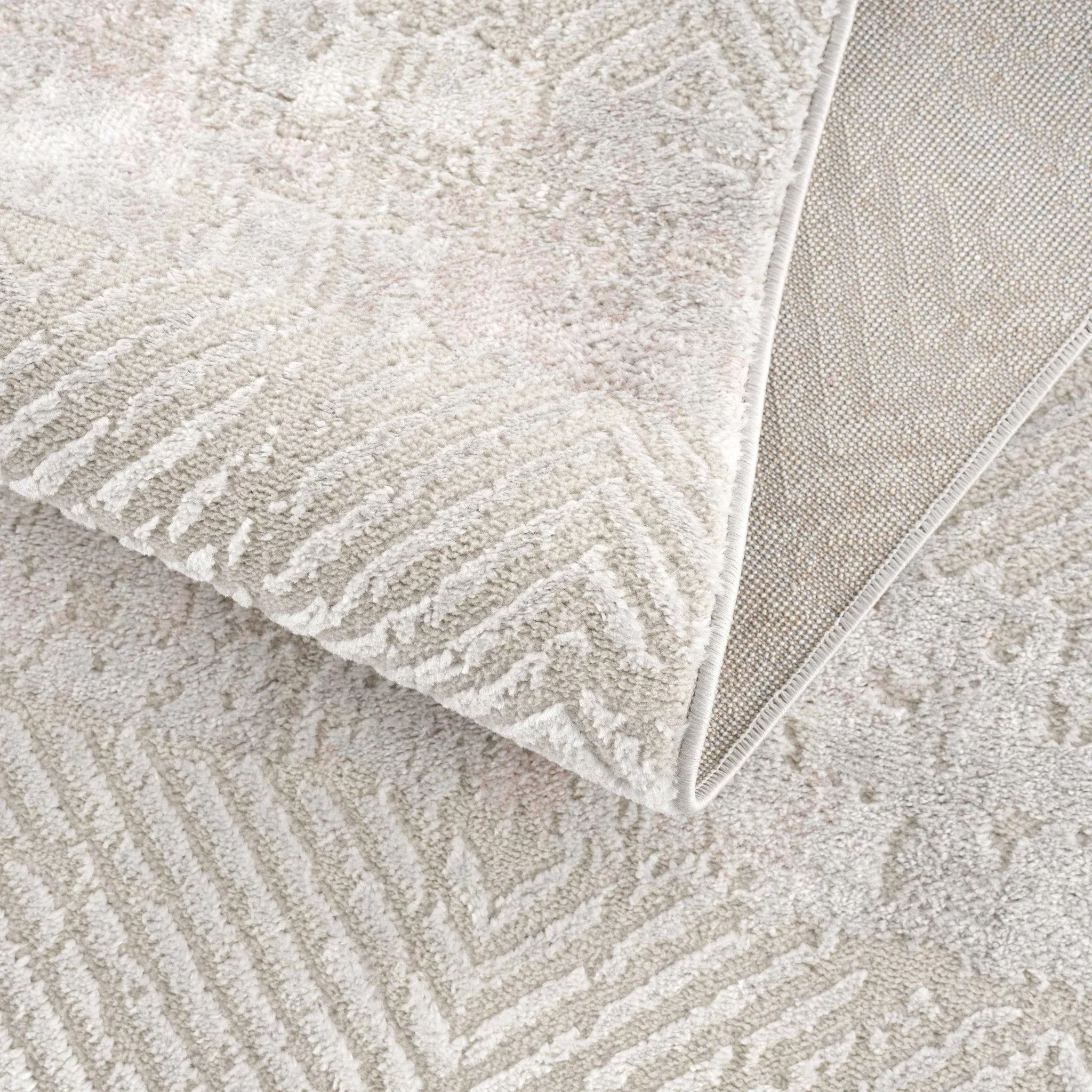 Modern Chevron Pattern Ivory, Beige and Pink Area Rug - Image 6