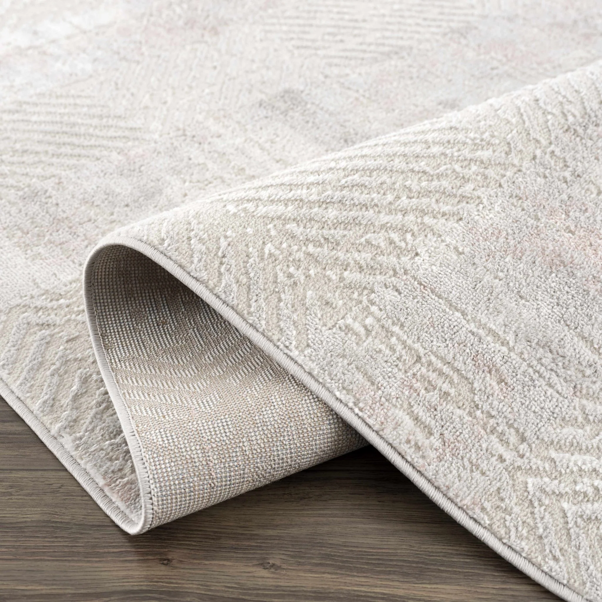 Modern Chevron Pattern Ivory, Beige and Pink Area Rug - Image 7