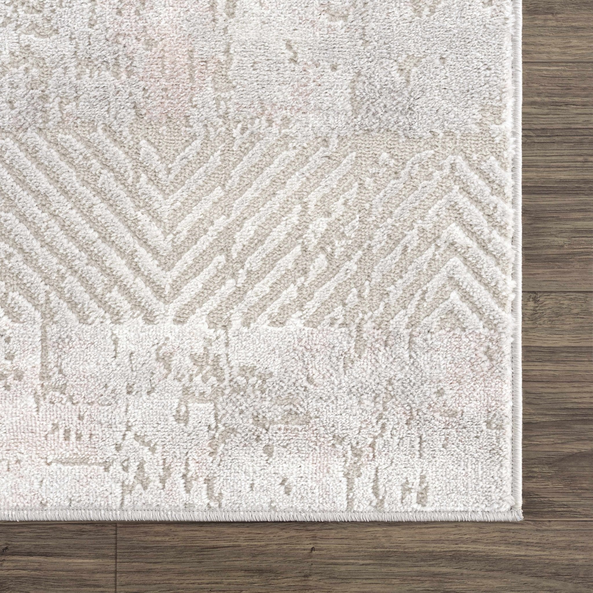 Modern Chevron Pattern Ivory, Beige and Pink Area Rug - Image 8