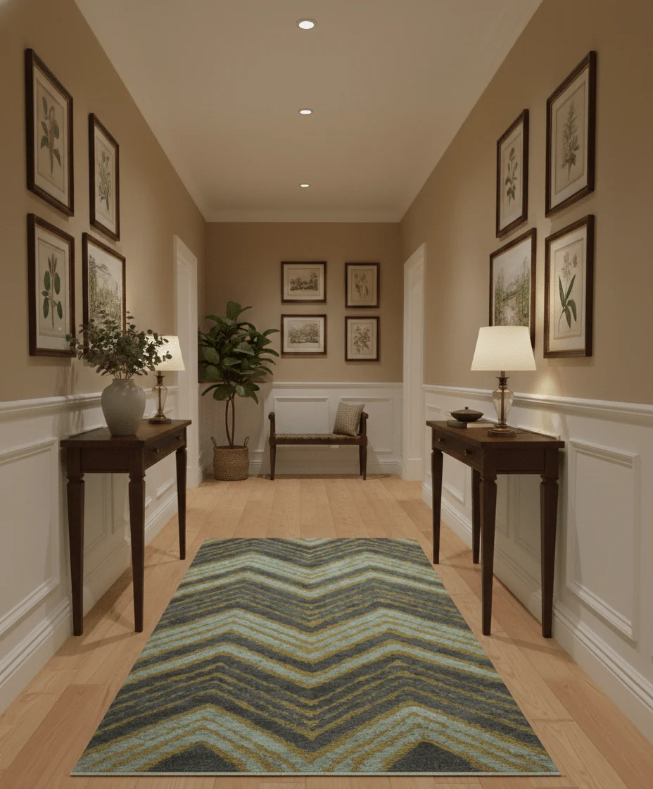 Modern Chevron Design Gold And Beige 5.6x8 Hand Knotted Bamboo Silk Area Rug - Image 2