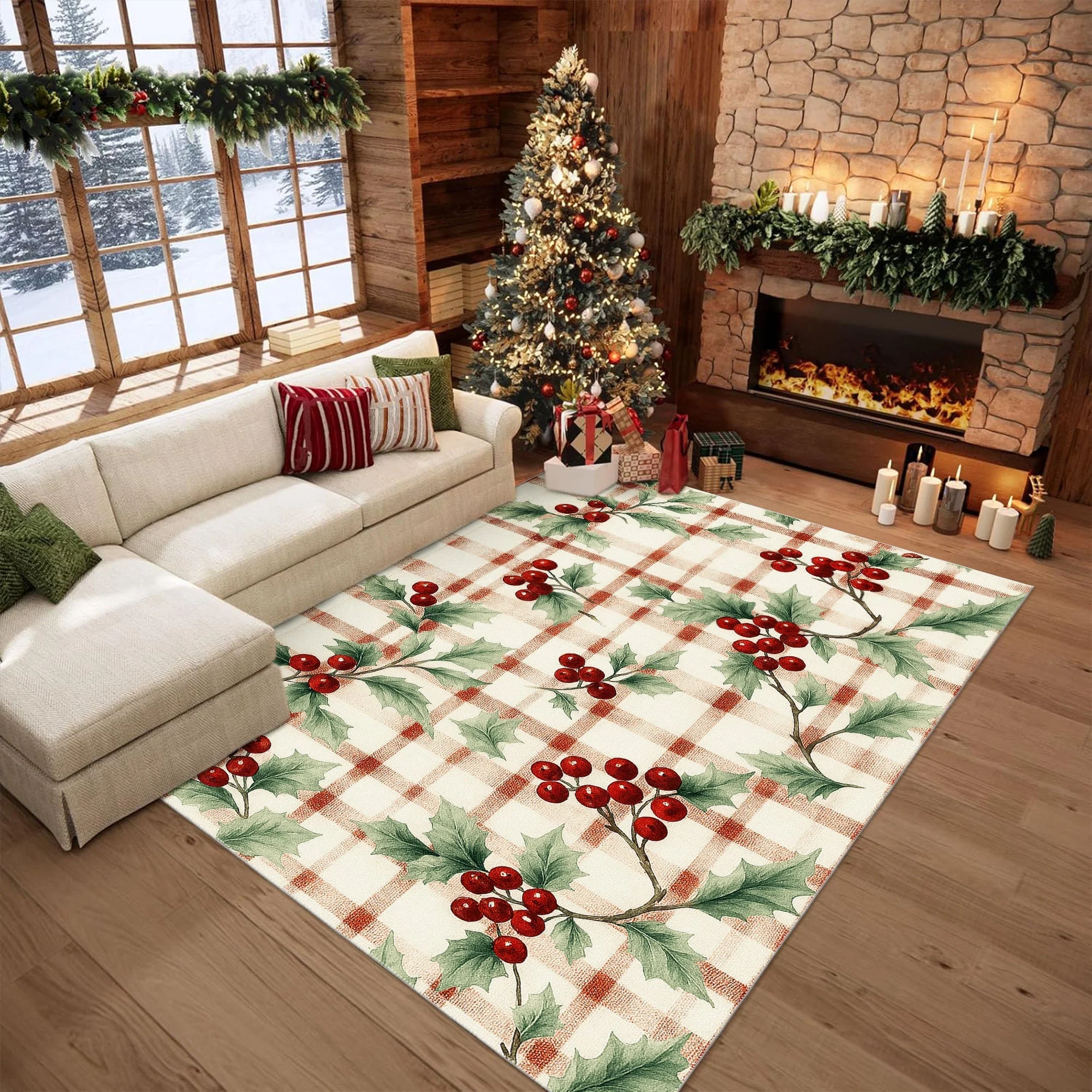 Cherry design Beige Machine Washable Cotton Area Rug - Image 2