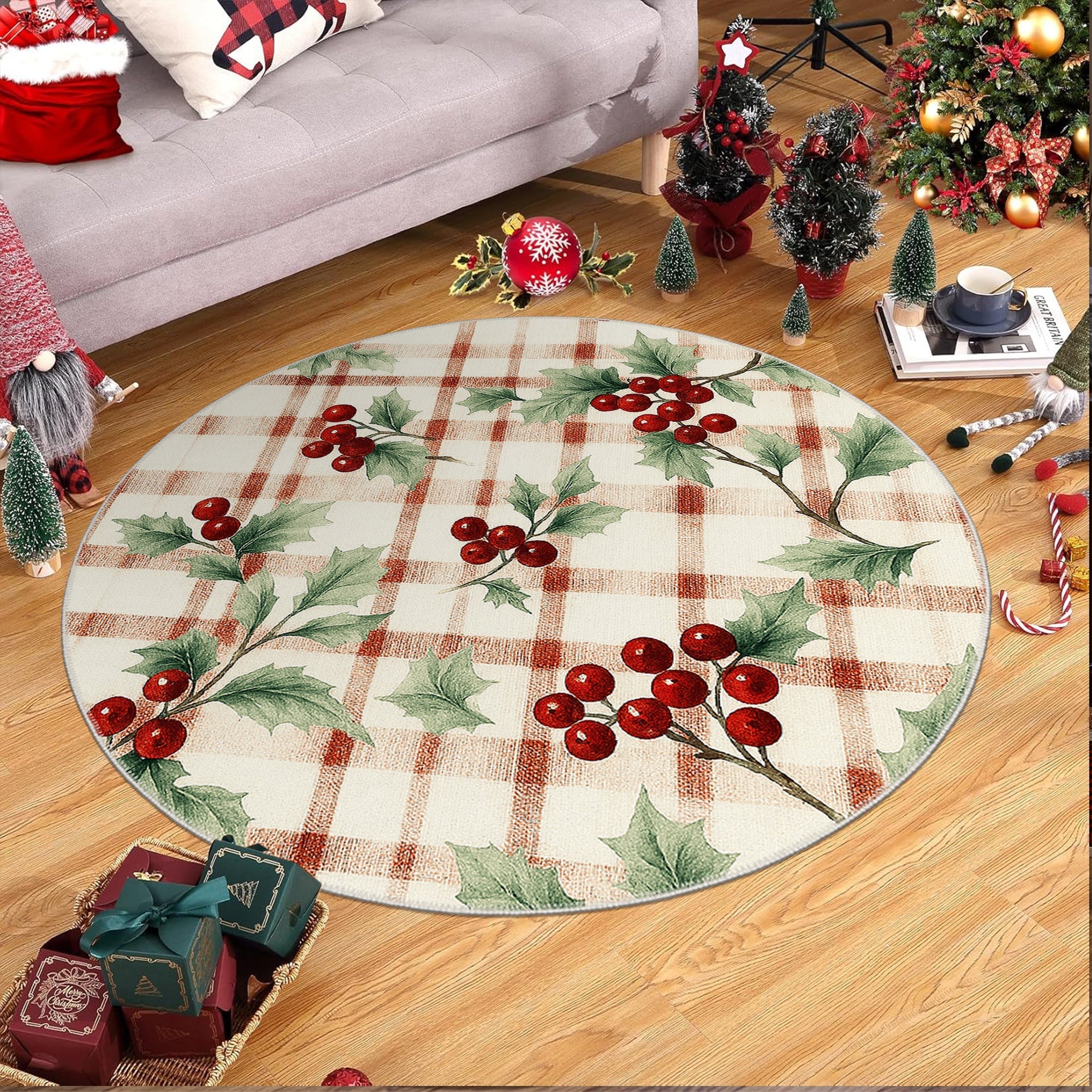 Cherry design Beige Machine Washable Cotton Area Rug - Image 4