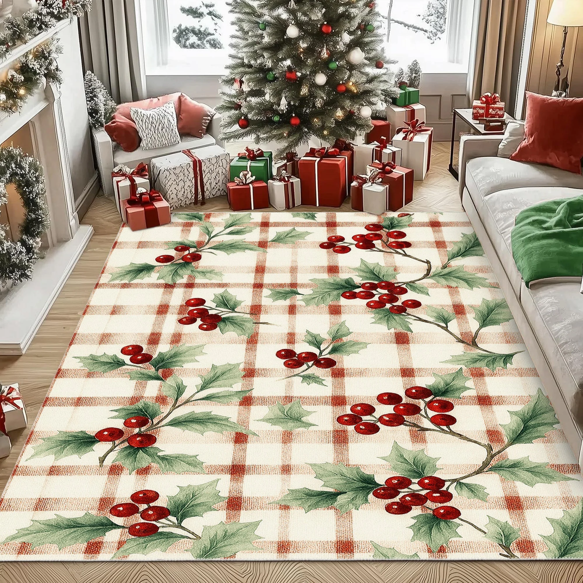 Cherry design Beige Machine Washable Cotton Area Rug - Image 5