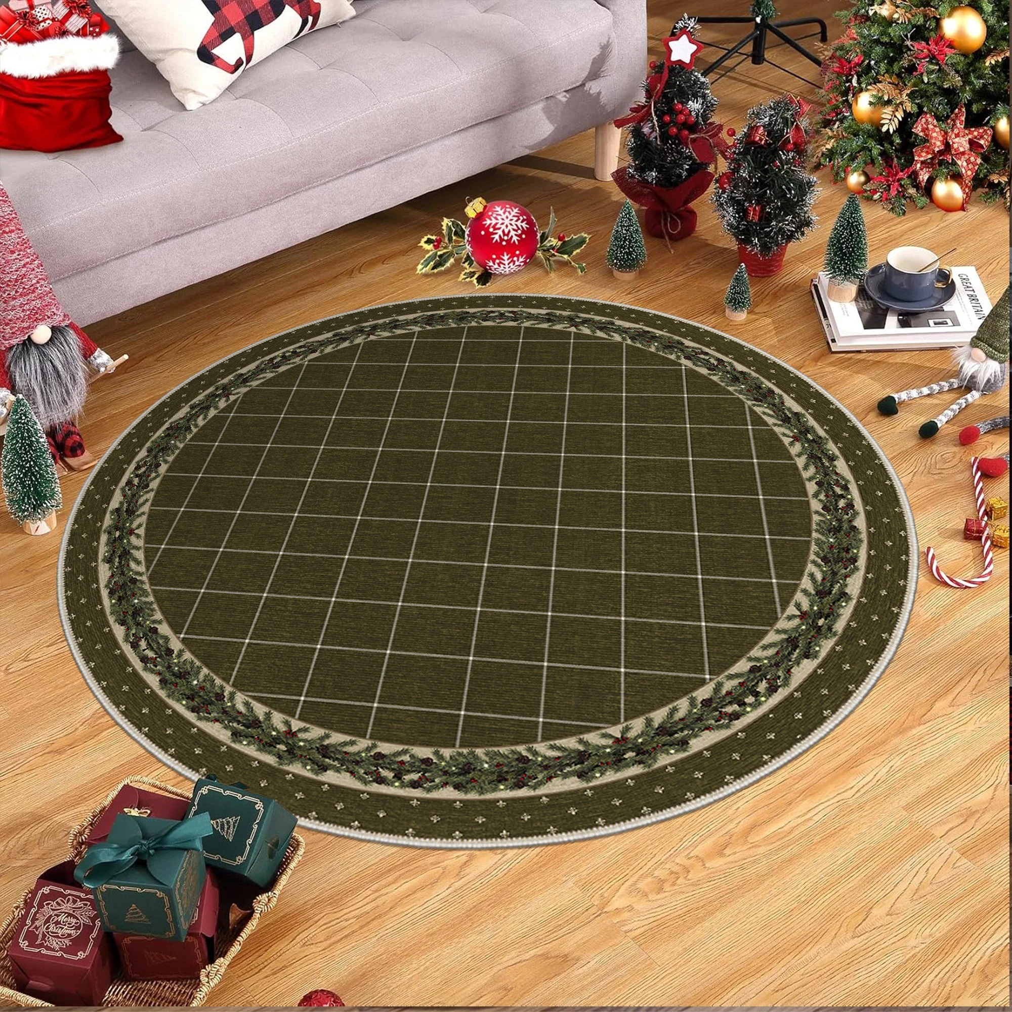 Modern Machine Washable Green Leafs Cotton Area Rug - Image 4