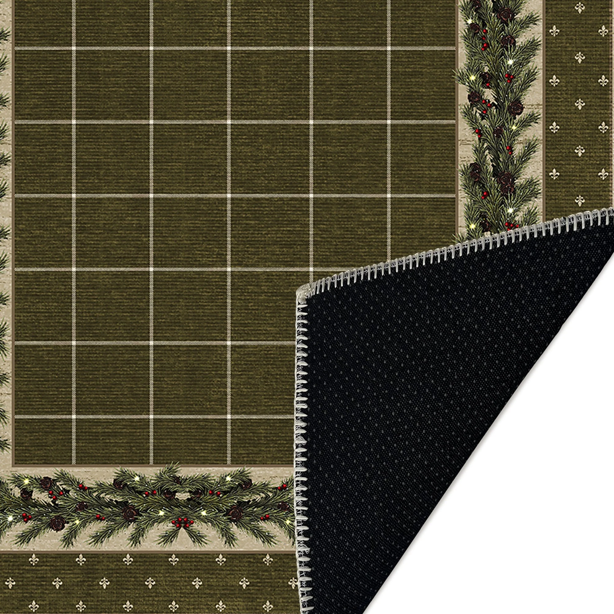 Modern Machine Washable Green Leafs Cotton Area Rug - Image 6