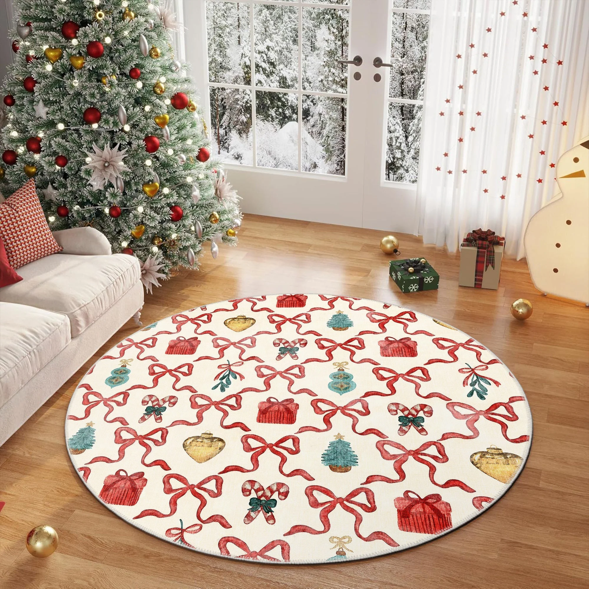 Modern Christmas Machine Washable White And Red Cotton Area Rug - Image 4