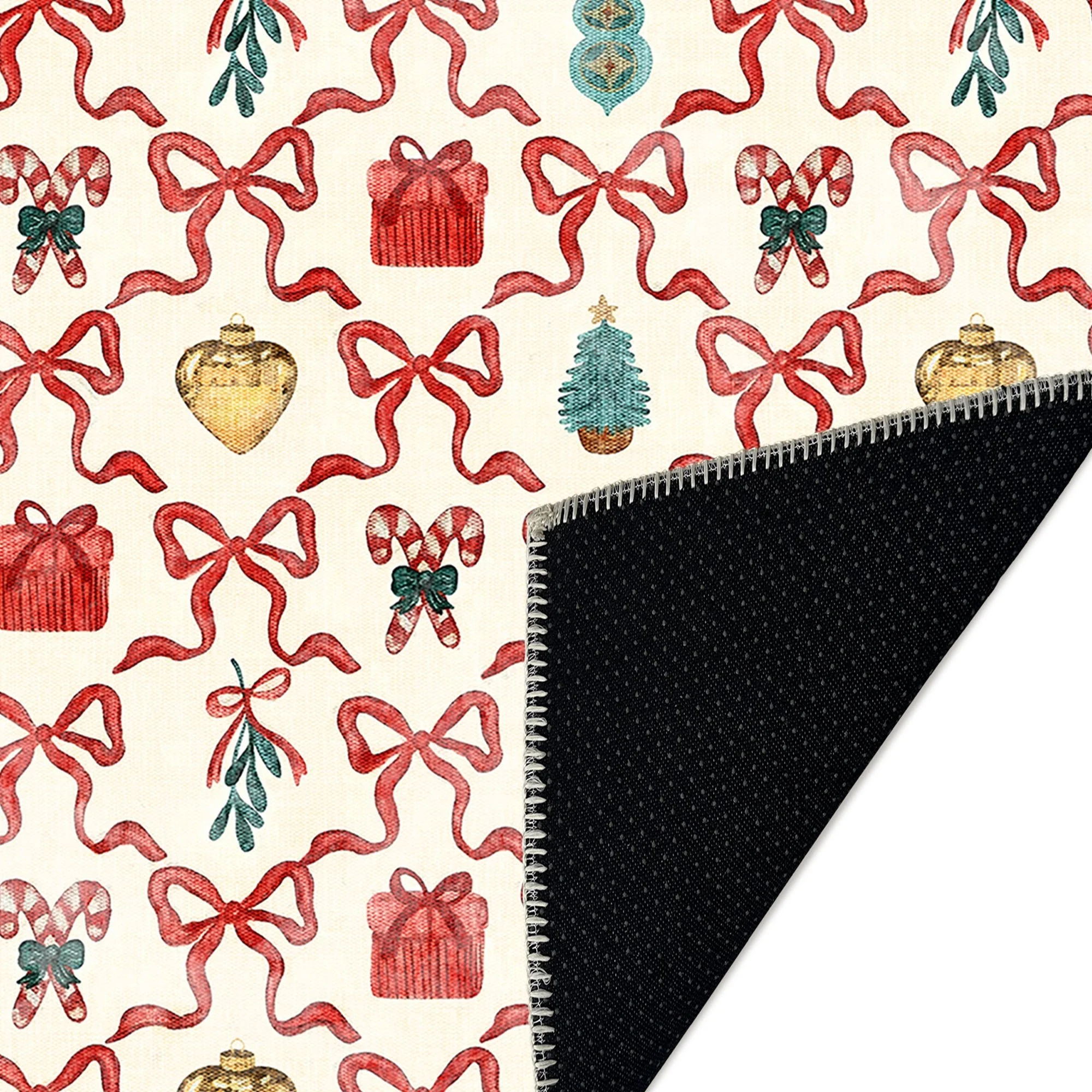 Modern Christmas Machine Washable White And Red Cotton Area Rug - Image 6
