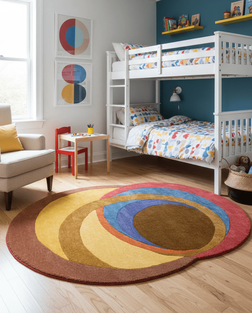 Modern Circles Style Colorful Hand Tufted 5x7 Wool Rug - Image 2