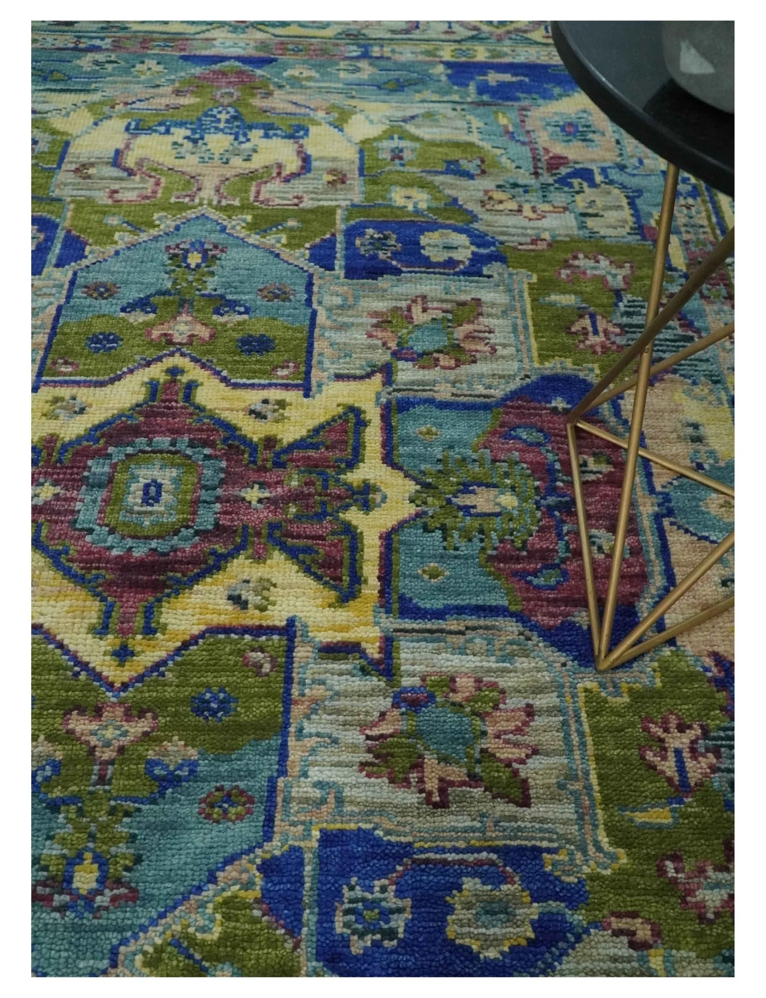 Modern Colorful Moss Green, Blue and Silver Traditional Turkish Design Heriz Wool Area Rug - Image 2