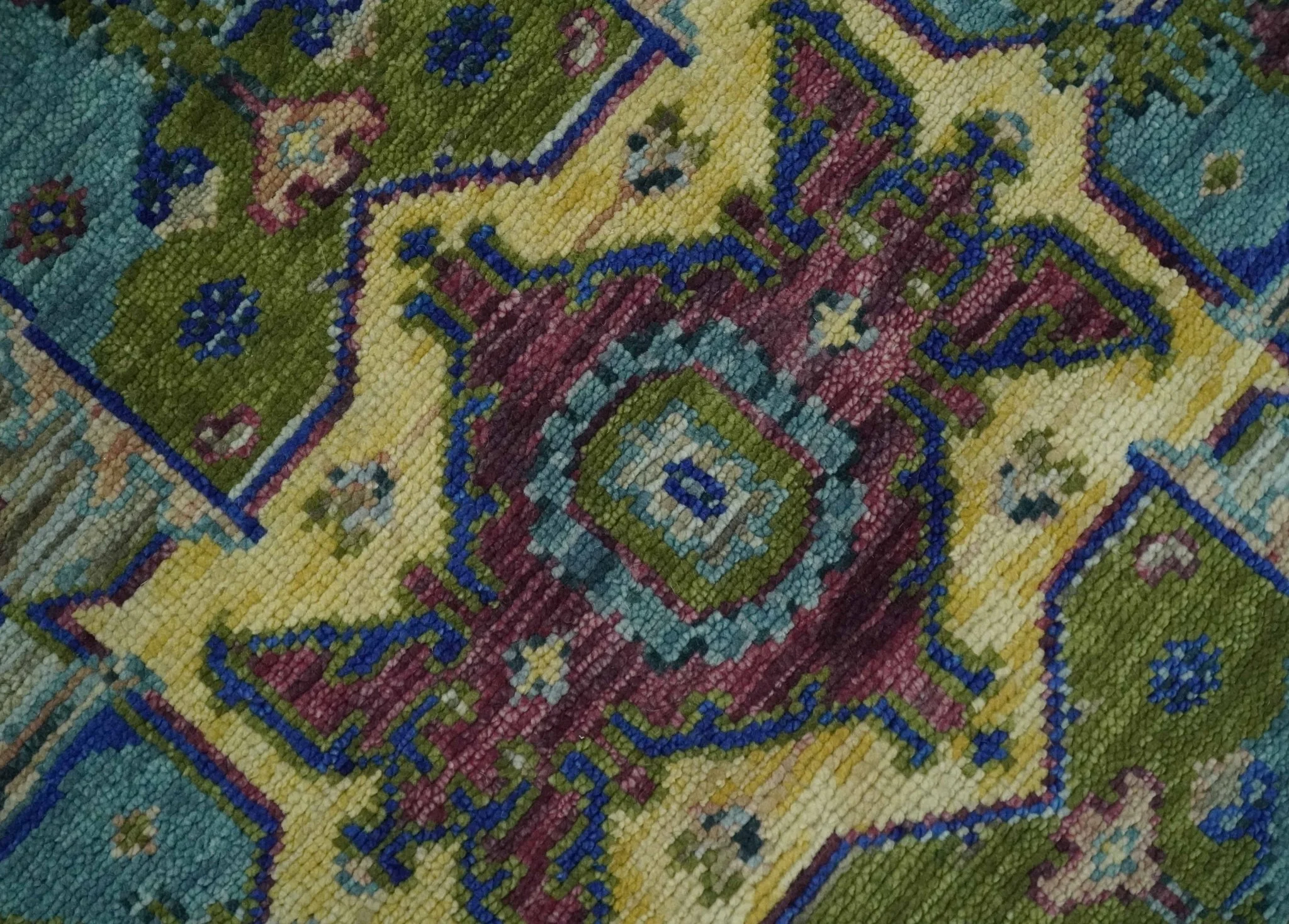 Modern Colorful Moss Green, Blue and Silver Traditional Turkish Design Heriz Wool Area Rug - Image 5