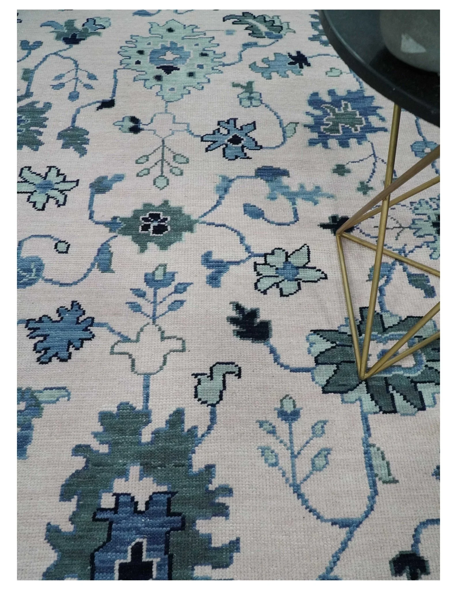 Soft Pink, Gray and Blue Hand Knotted Traditional Oushak Custom Made Wool Area Rug - Image 2