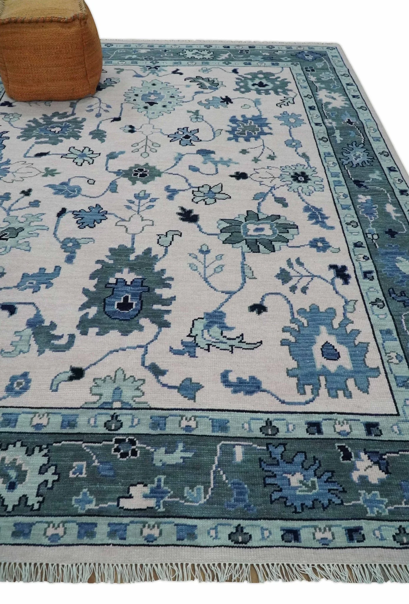 Soft Pink, Gray and Blue Hand Knotted Traditional Oushak Custom Made Wool Area Rug - Image 3