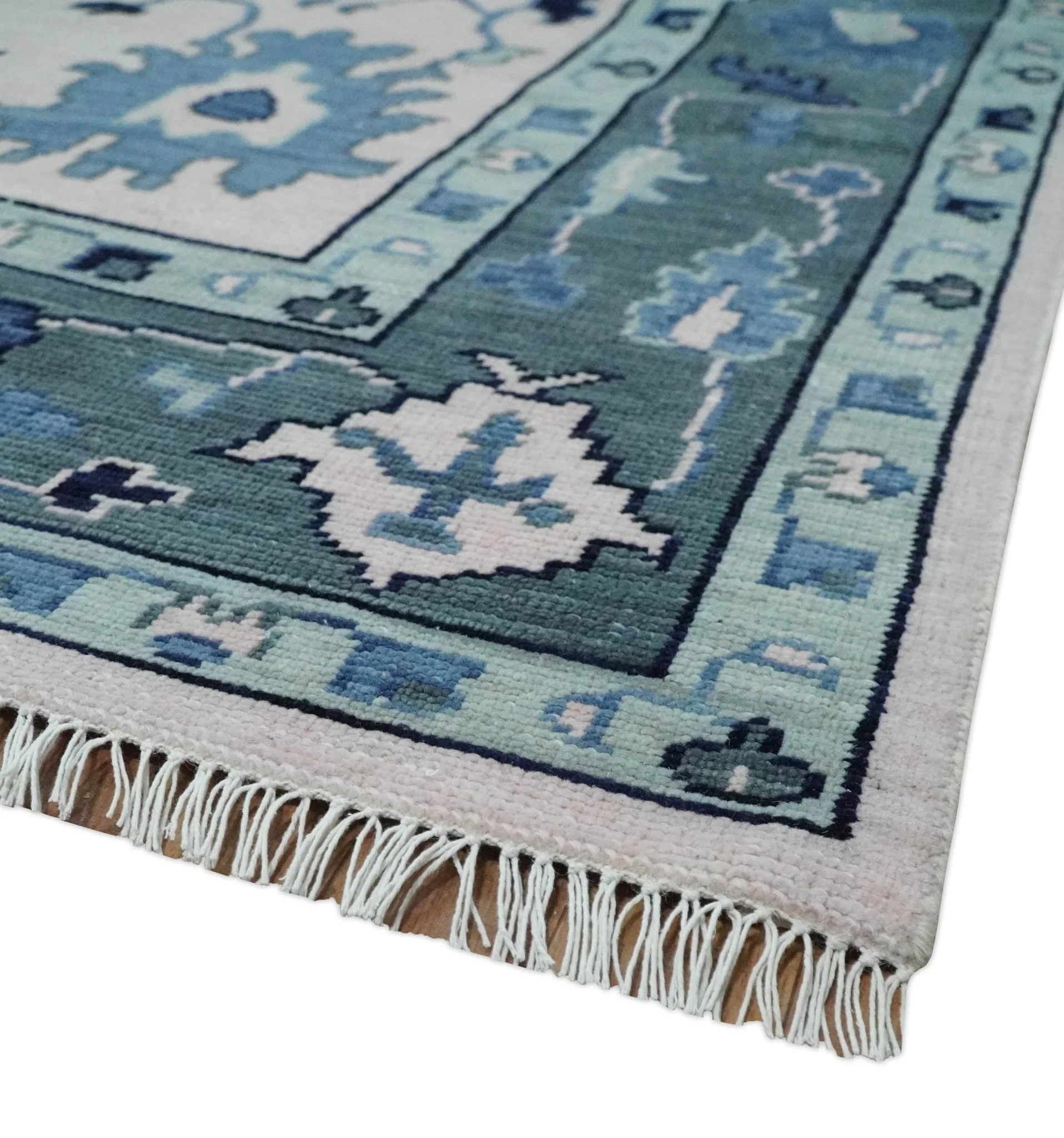 Soft Pink, Gray and Blue Hand Knotted Traditional Oushak Custom Made Wool Area Rug - Image 5