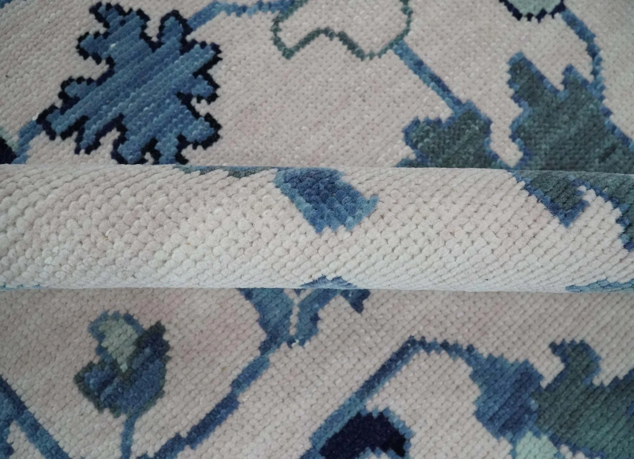 Soft Pink, Gray and Blue Hand Knotted Traditional Oushak Custom Made Wool Area Rug - Image 6