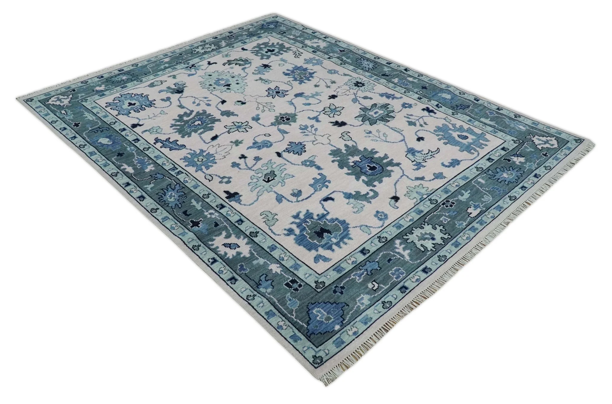 Soft Pink, Gray and Blue Hand Knotted Traditional Oushak Custom Made Wool Area Rug - Image 9