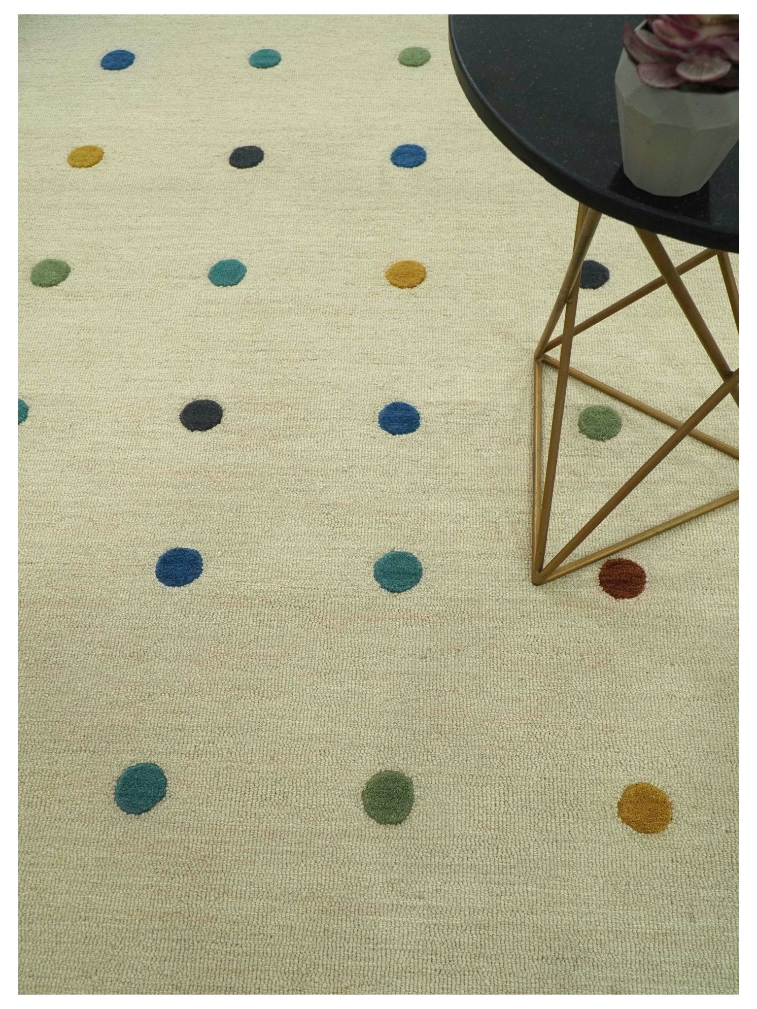 Modern Colorful Polka Dot Beige Hand Tufted Custom Made wool area rug - Image 2
