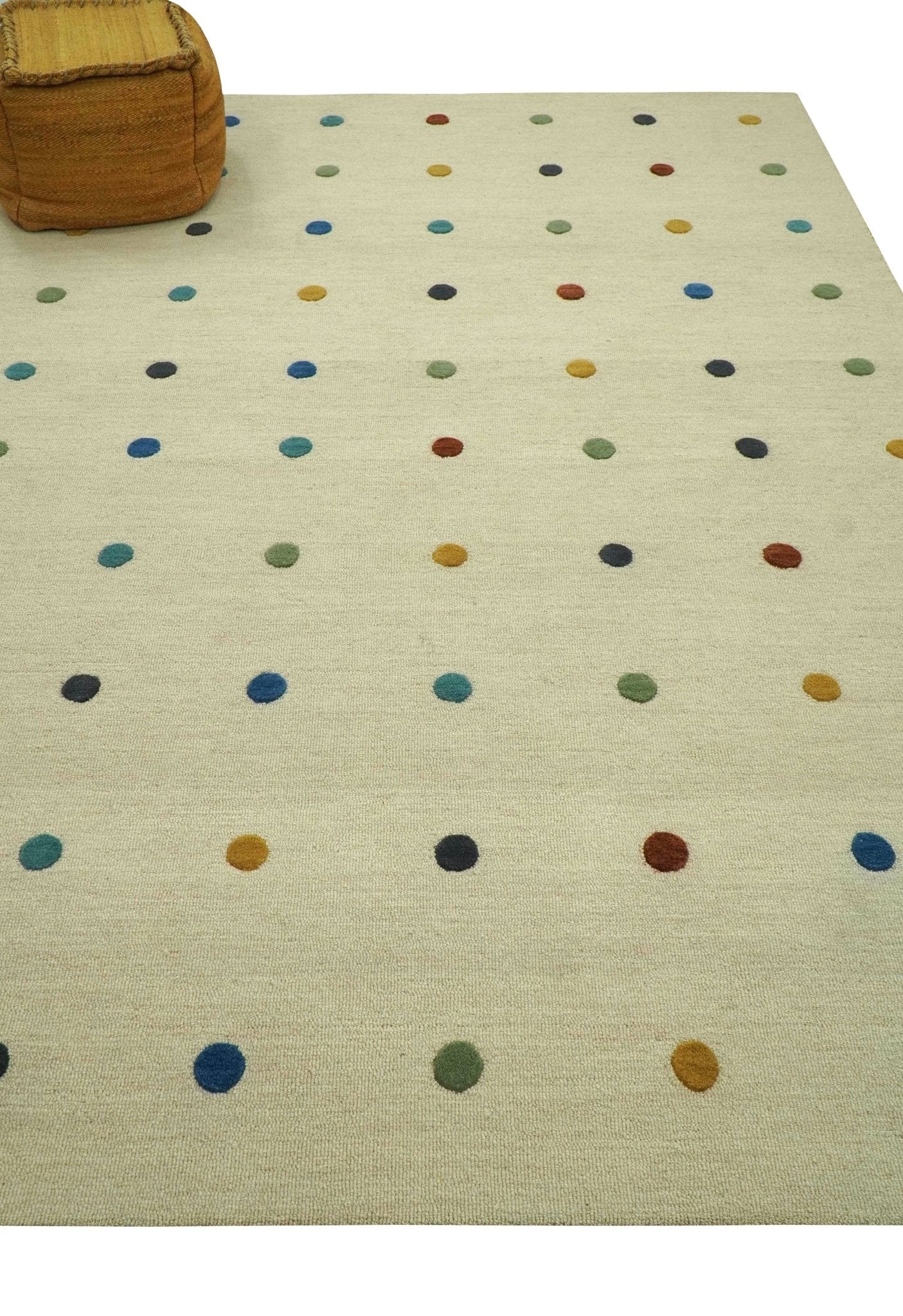 Modern Colorful Polka Dot Beige Hand Tufted Custom Made wool area rug - Image 3