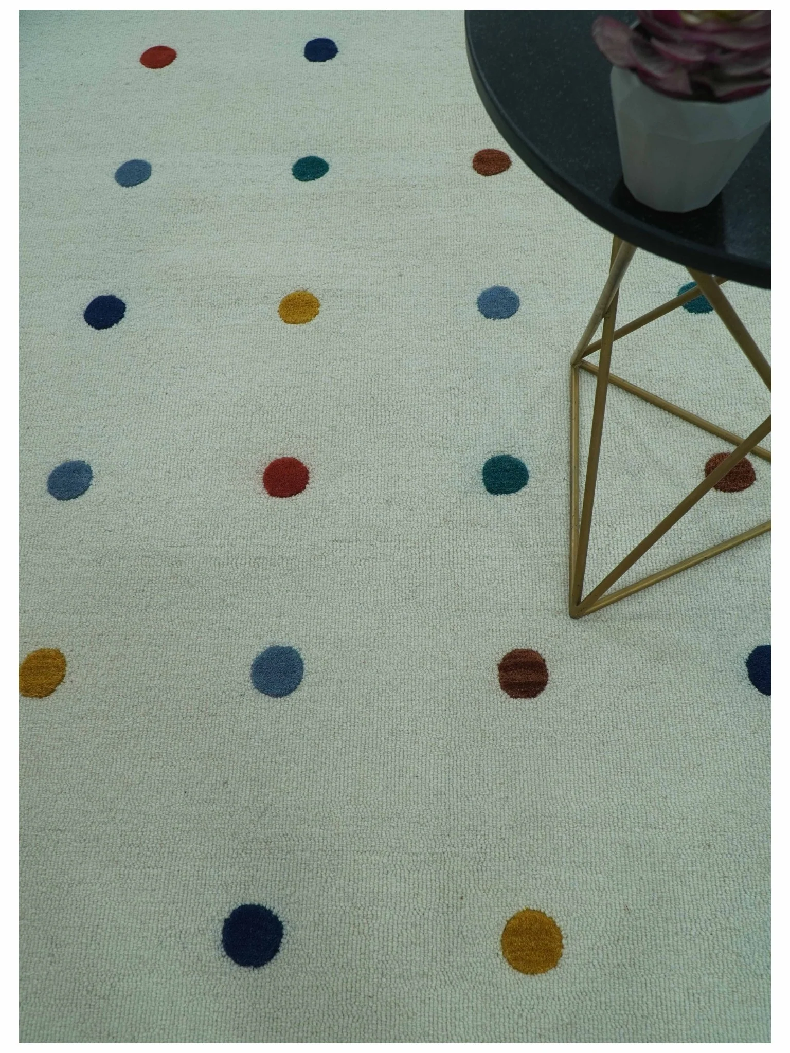 Modern Colorful Polka Dot Ivory Hand Tufted Custom Made wool area rug - Image 2