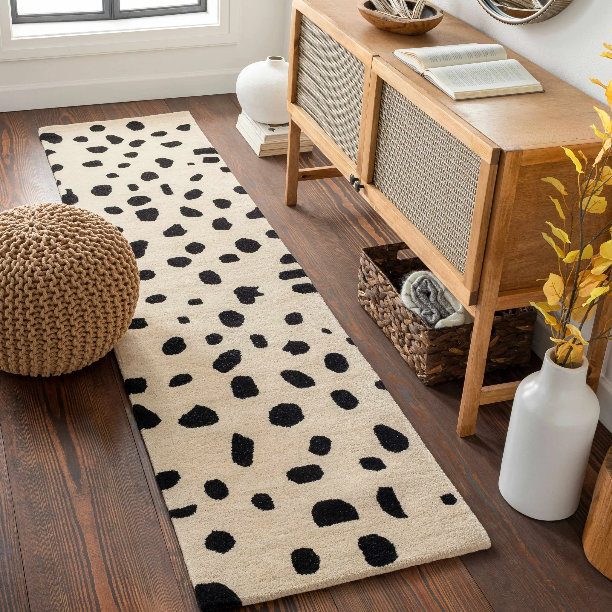 Modern Contemporary Leopard Print Beige and Black Hand Tufted wool Area Rug - Image 2