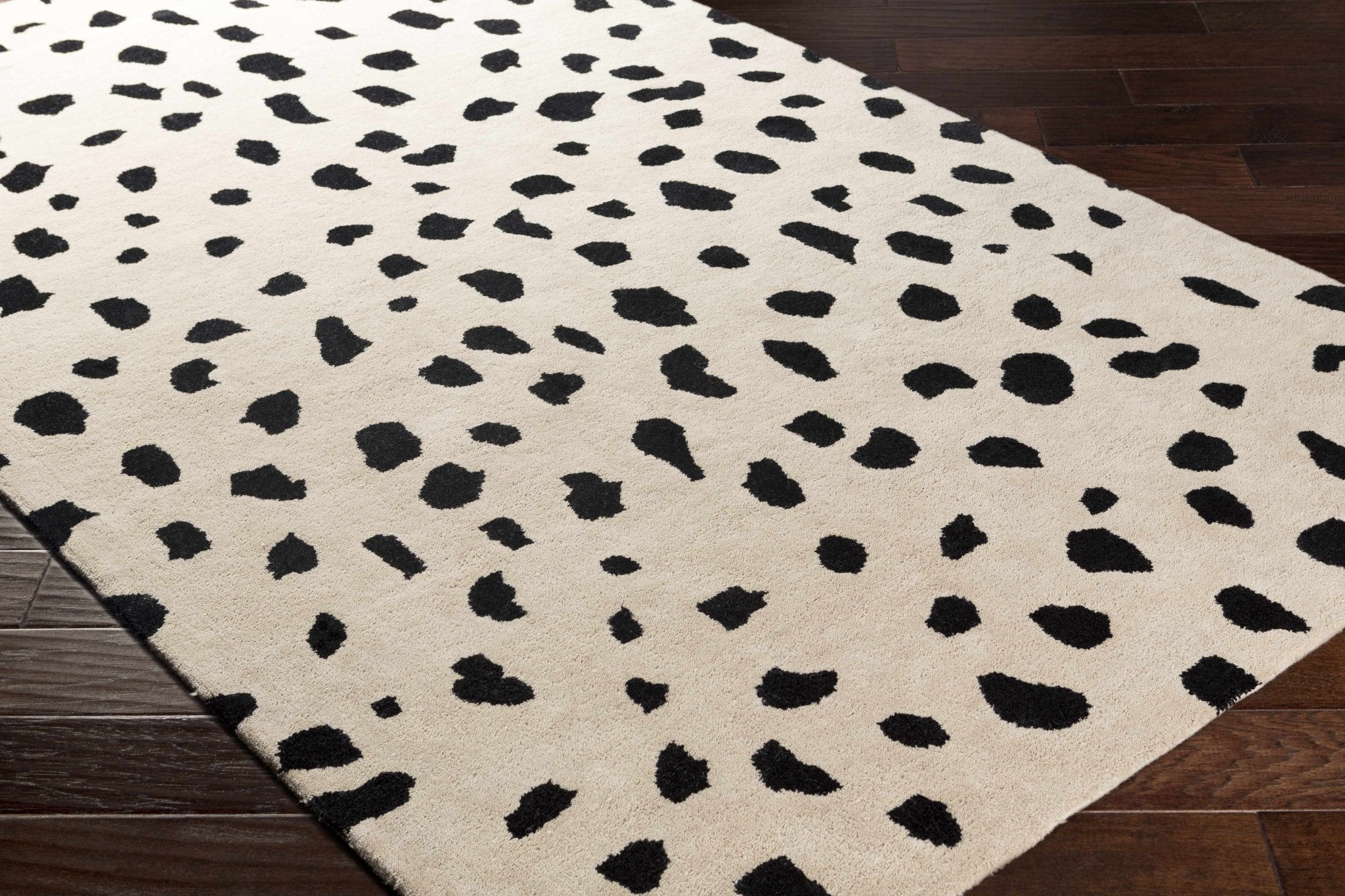 Modern Contemporary Leopard Print Beige and Black Hand Tufted wool Area Rug - Image 9