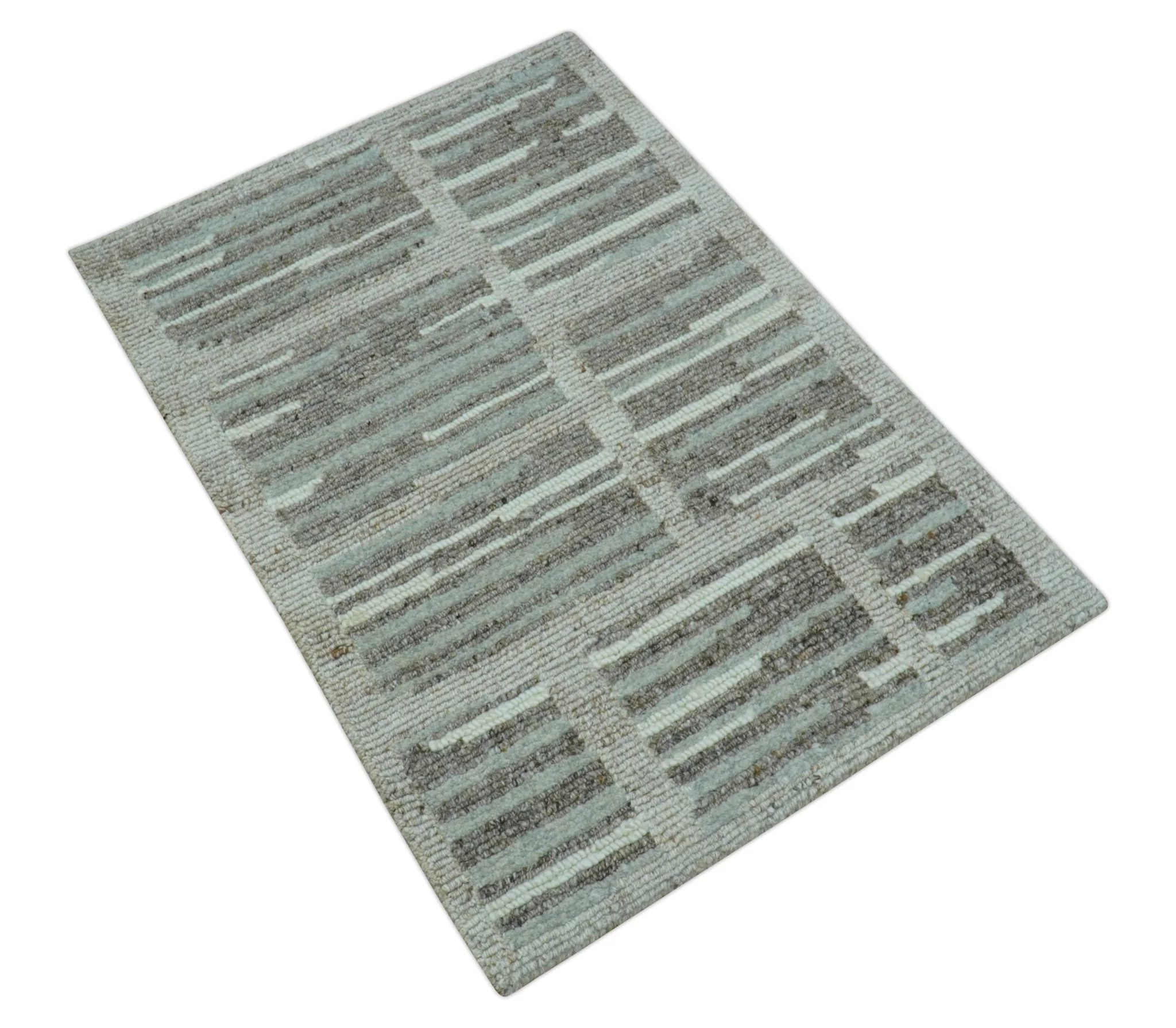Modern Contemporary Beige And Gray Hand Knotted 2x3 Wool Area Rug - Image 4