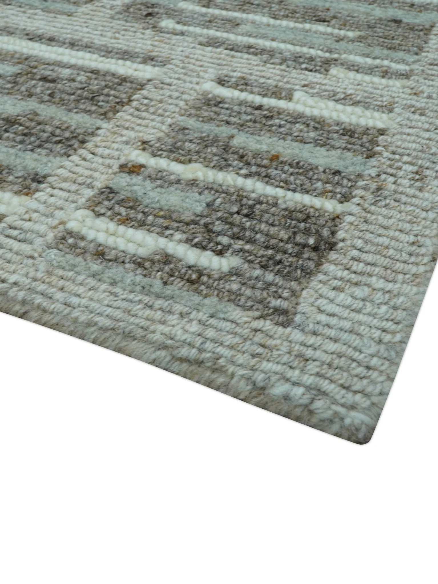 Modern Contemporary Beige And Gray Hand Knotted 2x3 Wool Area Rug - Image 9