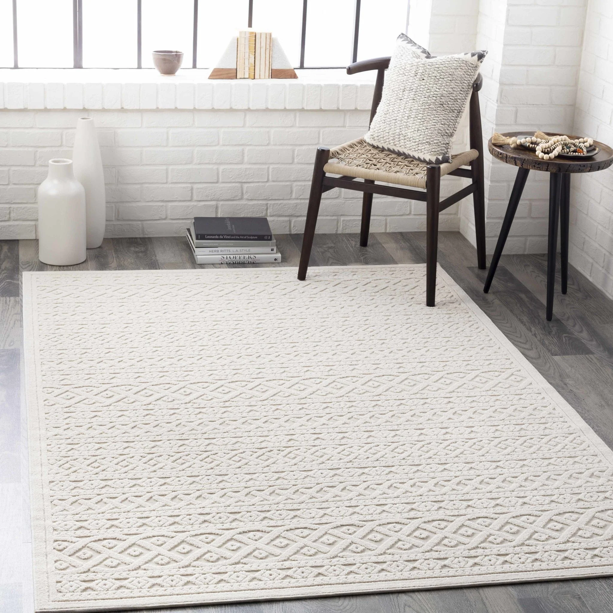 Modern Contemporary Beige Outdoor Safe High Low Pile Area Rug - Image 5