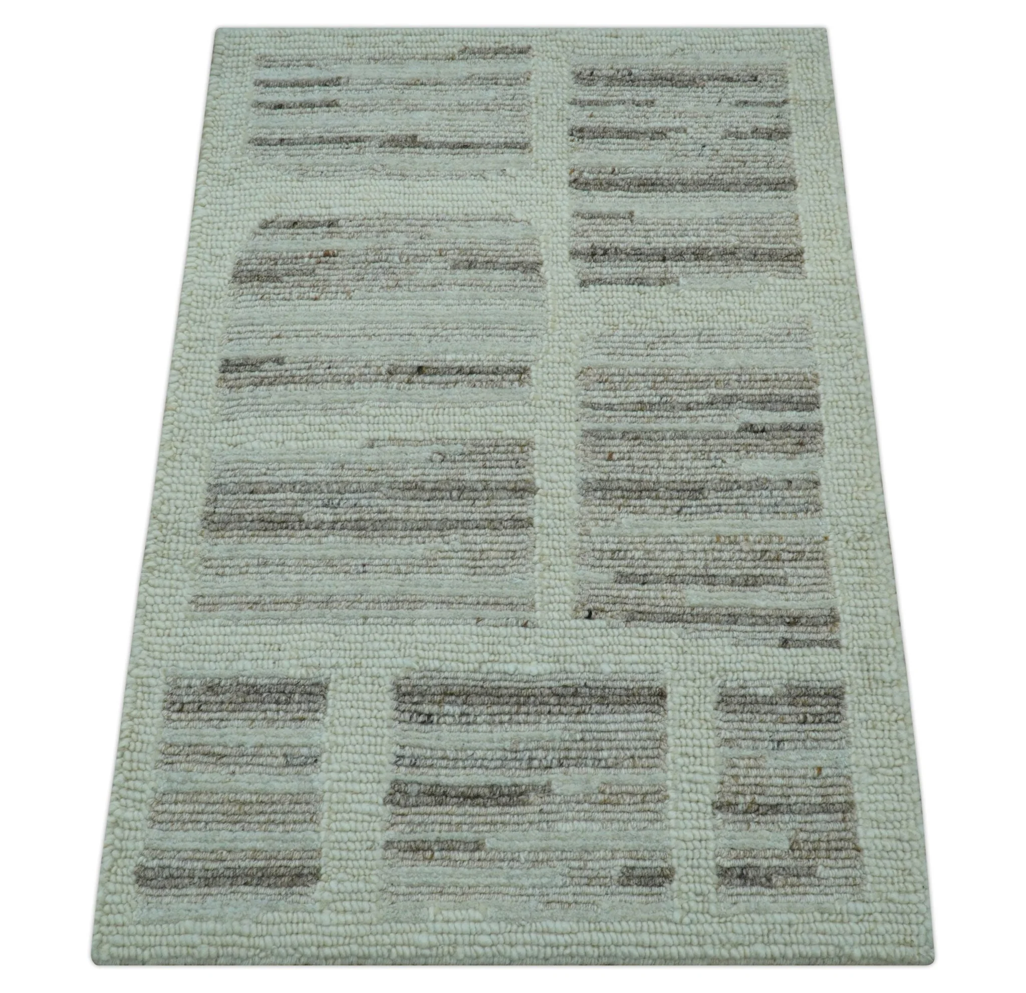 Modern Contemporary Beige Hand Knotted 2x3 Wool Area Rug - Image 8